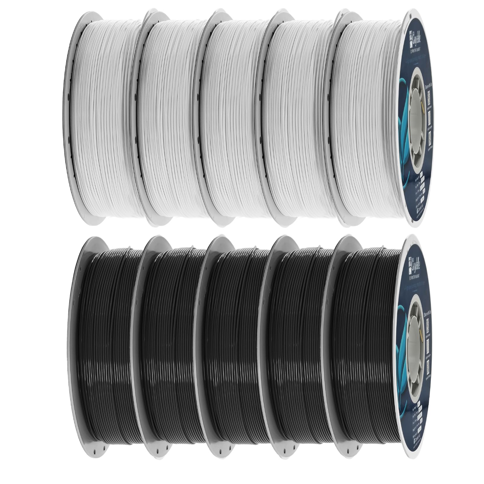 Gryddle 10KG PLA Filament 1.75mm Bulk Bundle (5 x Black, 5 x White) - High Precision & Toughness, FDM 3D Printer Refill for Prot