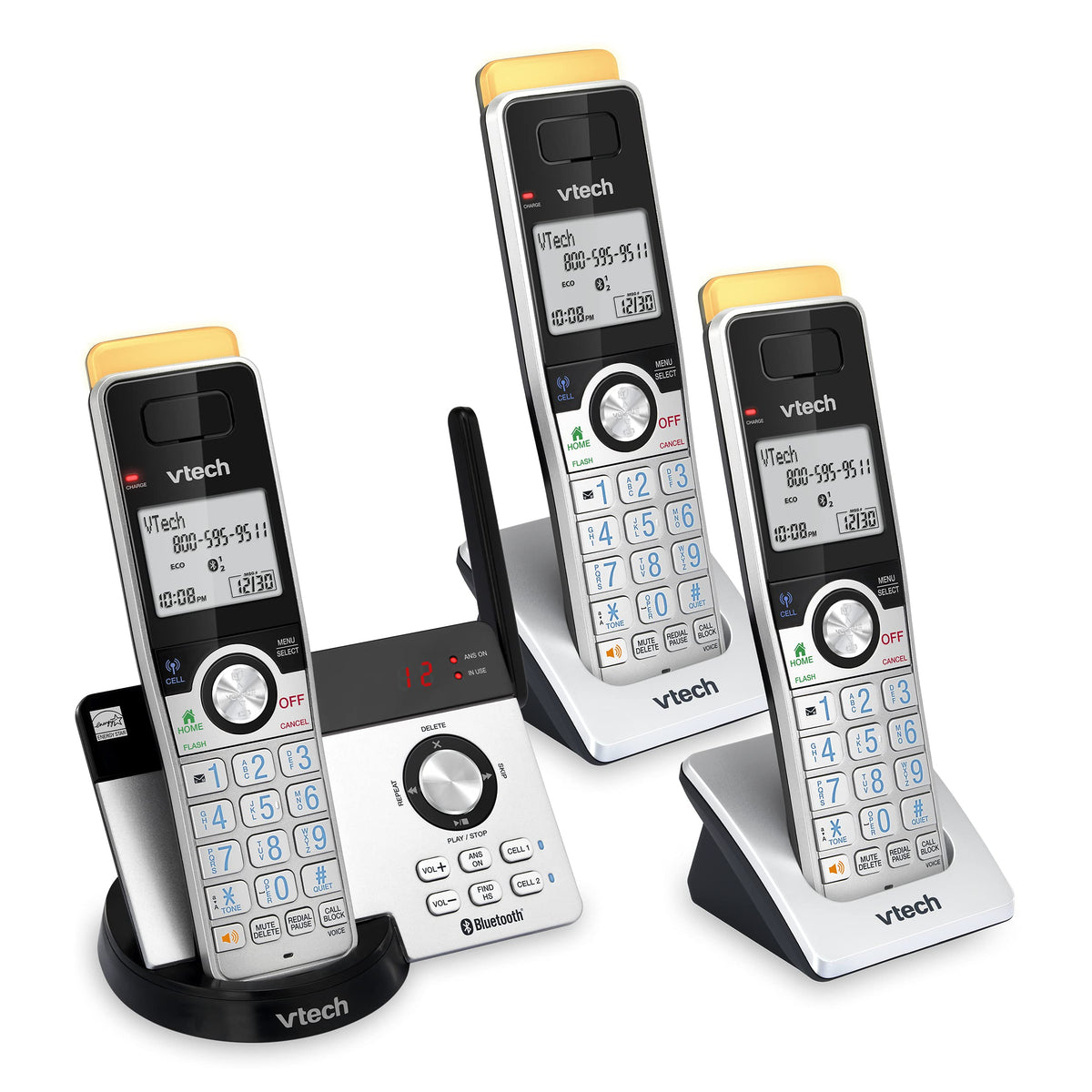 Vtech Is8121 3 Super Long Range Up To 2300 Feet Dect 6.0 Bluetooth 3 Handset Cordless Phone For Home With Answering Machine, Cal
