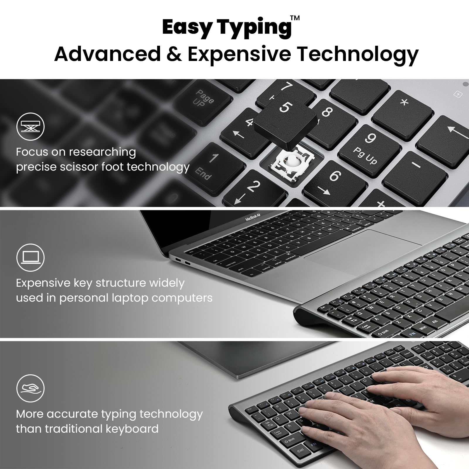 Cimetech Easytyping Kf10 Wireless Keyboard And Mouse Combo, [Silent Scissor Switch Keys][Labor Saving Keys]Ultra Slim Wireless Computer Keyboard And Mouse, Easy Setup For Pc/Laptop/Mac/Windows   Grey