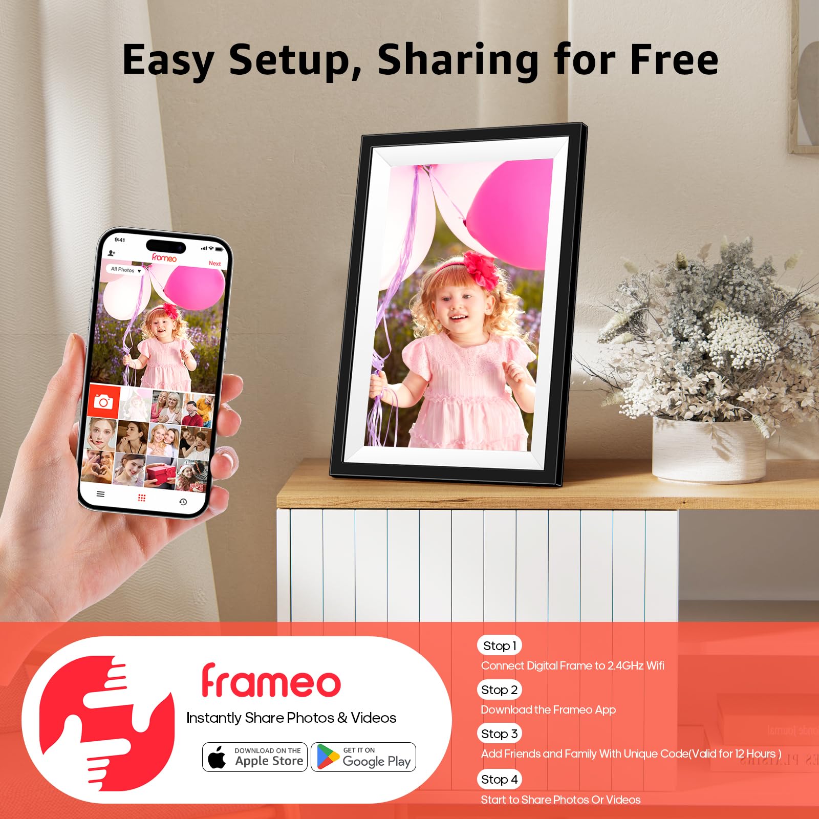 2 Pack Wifi Digital Picture Frame, 10.1 Inch Smart Digital Photo Frame With 64Gb Storage, 1280X800 Ips Touch Screen Digital Pict