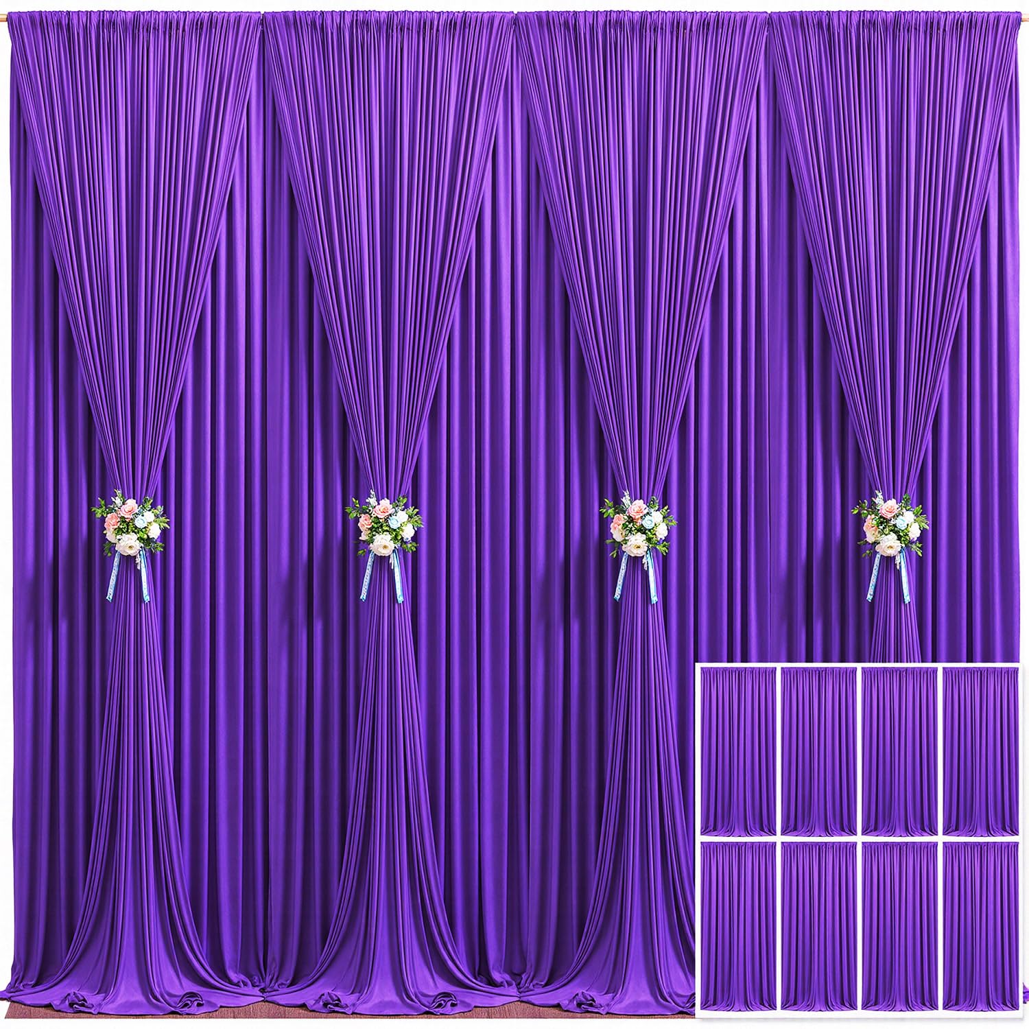 8 Panels Purple Backdrop Curtain for Parties Wedding Wrinkle Free Purple Photo Curtains Backdrop Drapes Fabric Decoration for Bi