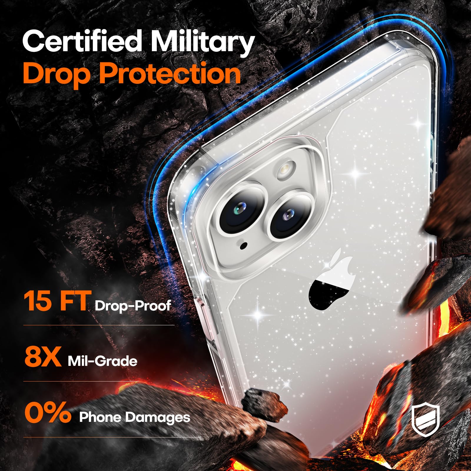 Tauri 3 In 1 For Iphone 14 Case Glitter, [Not Yellowing] With 2X Screen Protector, [Military Grade Drop Protection] Bling Cute S