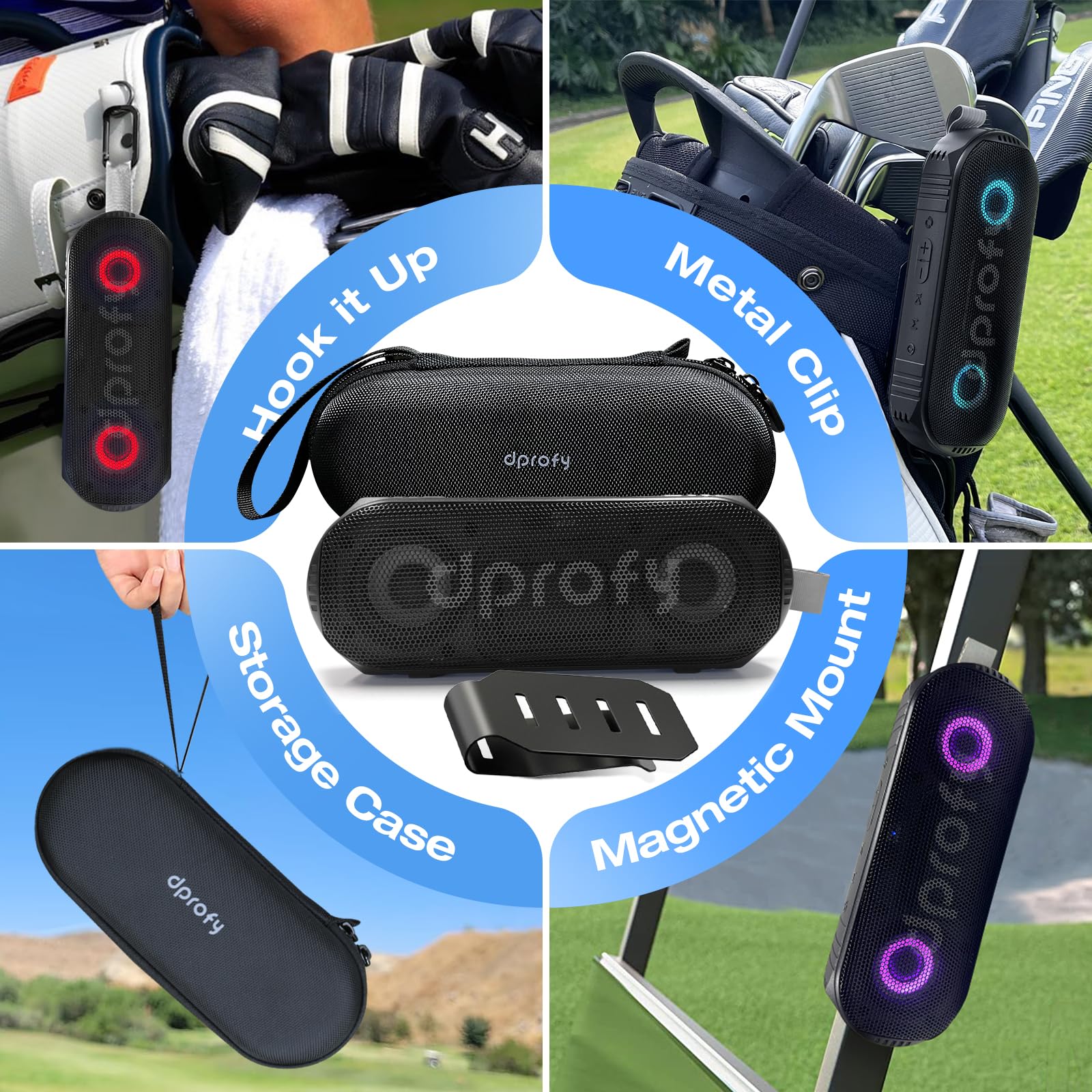 Dprofy New Play 2 Rounds, Magnetic Bluetooth Golf Speaker, Stereo Sound Portable Pro Wireless Waterproof Speaker With Rich Bass,