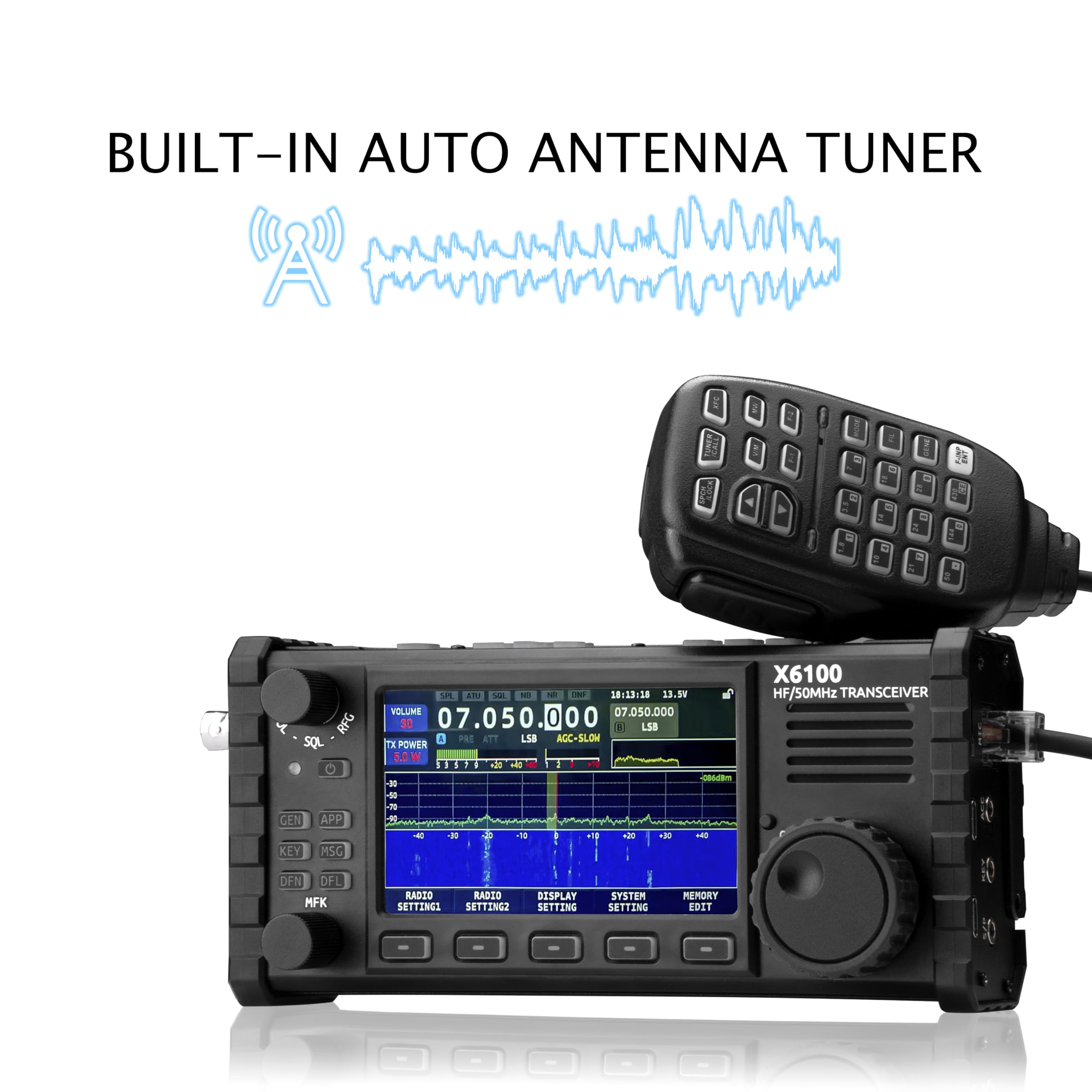 Xiegu X6100 Hf Radio Transceiver, 10W Full Mode Sdr Radio Supports Bt With 4'' Lcd Screen