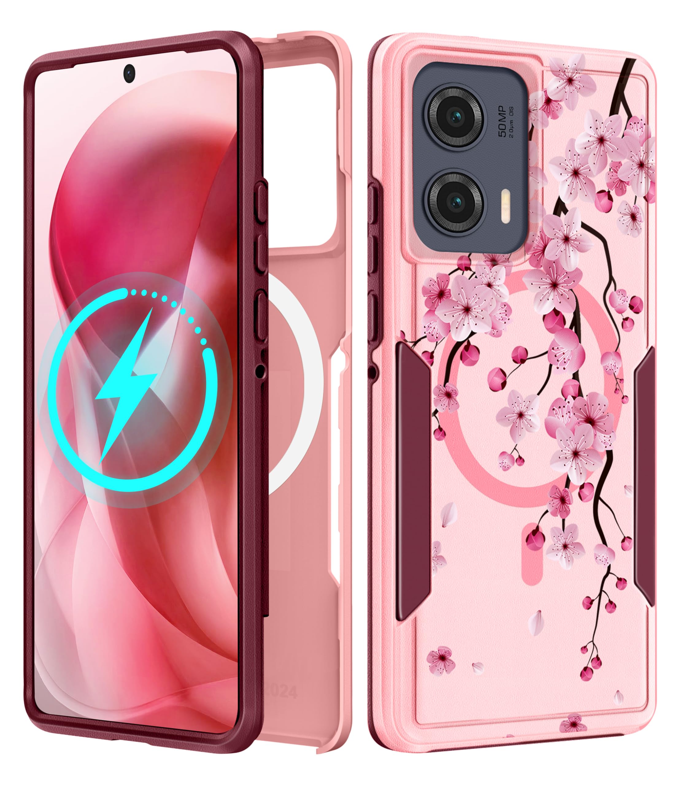 LISEVO for Moto Edge 2024 Case - Compatible with MagSafe Women Girls Cute Magnetic Protective Phone Cover Girly Kawaii Flower Bl