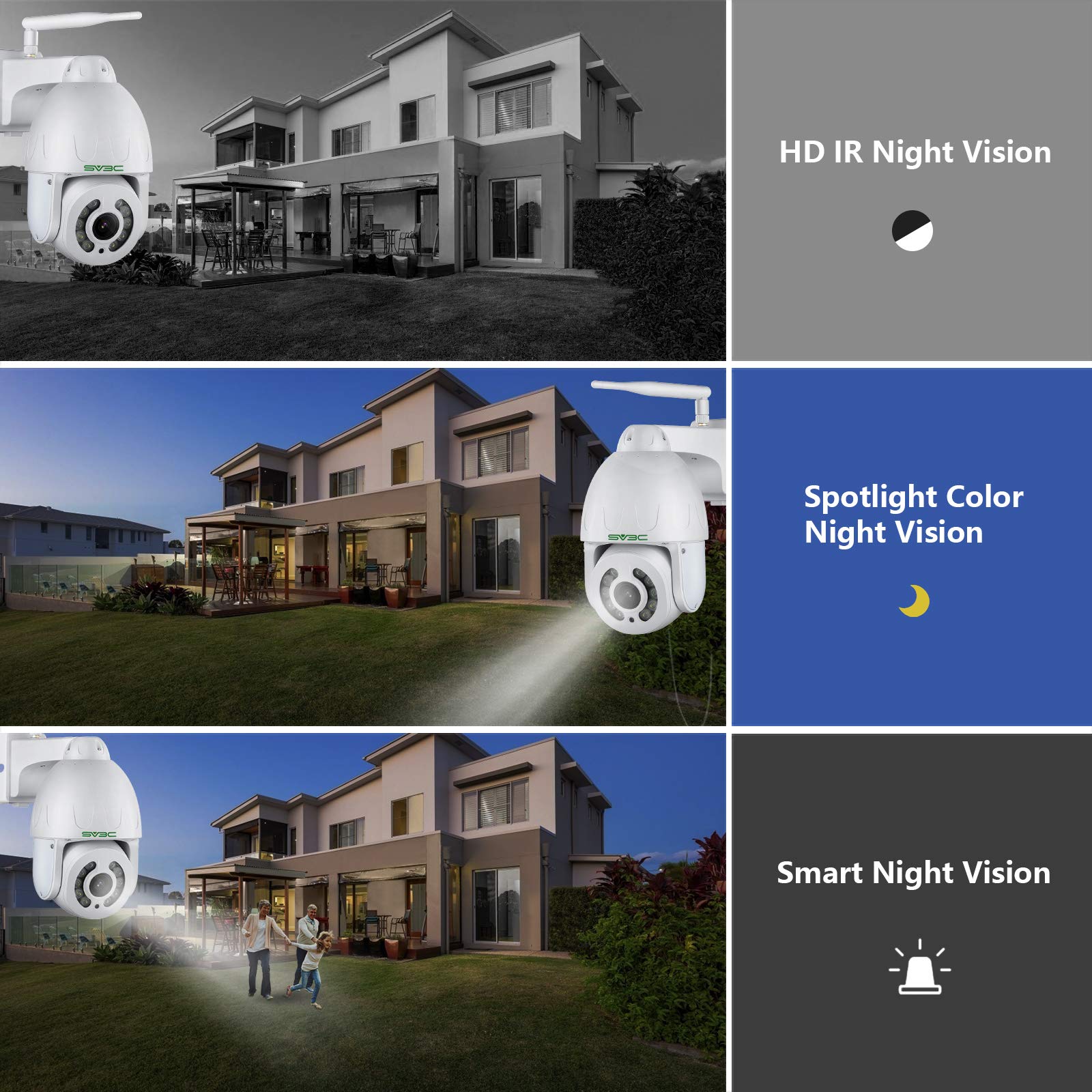 Sv3C Onvif Ptz Wifi Wireless Camera Outdoor, Auto Tracking 5Mp Ip Security Camera, 5X Optical Zoom, Spotlight Color Night Vision