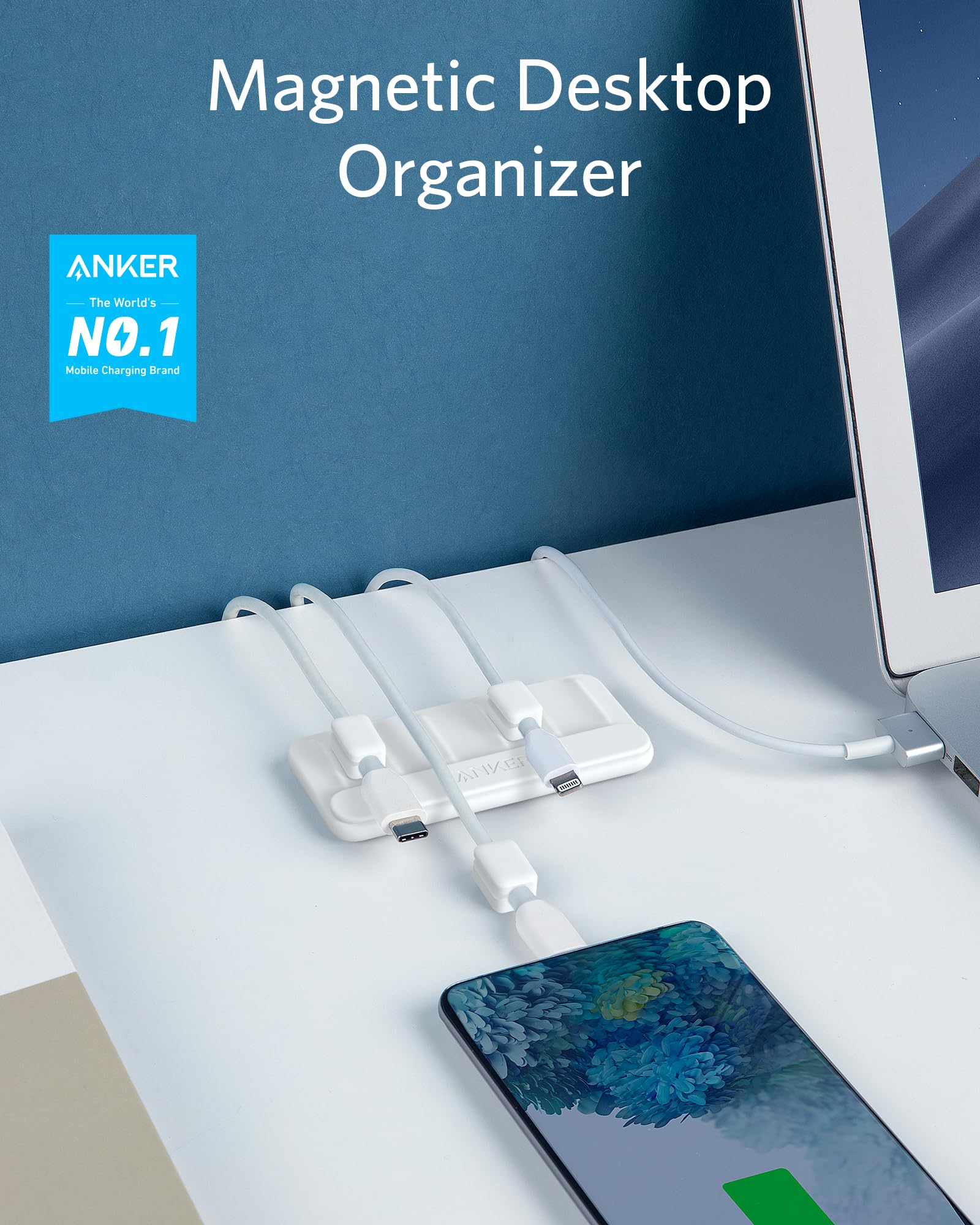 Anker Magnetic Desktop Cord Holder, Multipurpose Wire Keeper For Lightning, Usb-C, Micro Cables - Sticks To Wood, Marble, Metal,