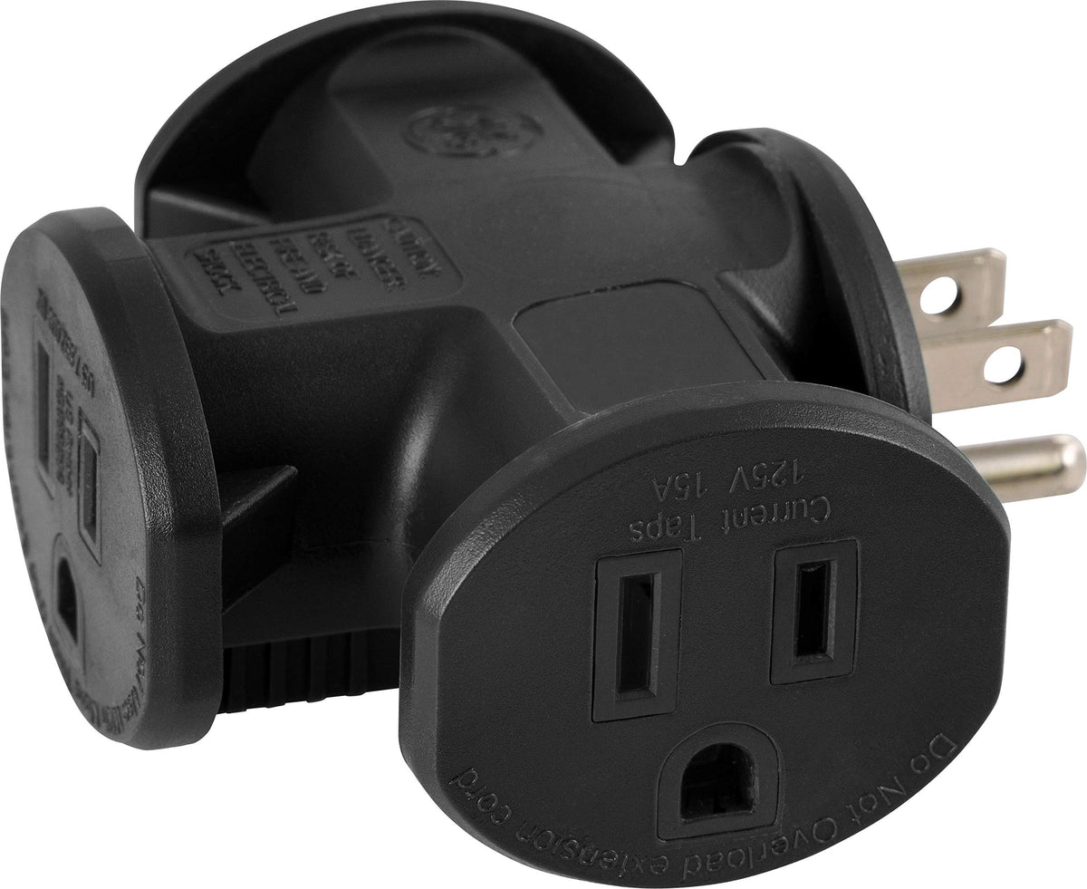 Ge 3 T Shaped Adapter, Outlet Extender, Electrical Outlet Extender, Wall Outlet Extender, Grounded Wall Tap, Outdoor Heavy Duty,