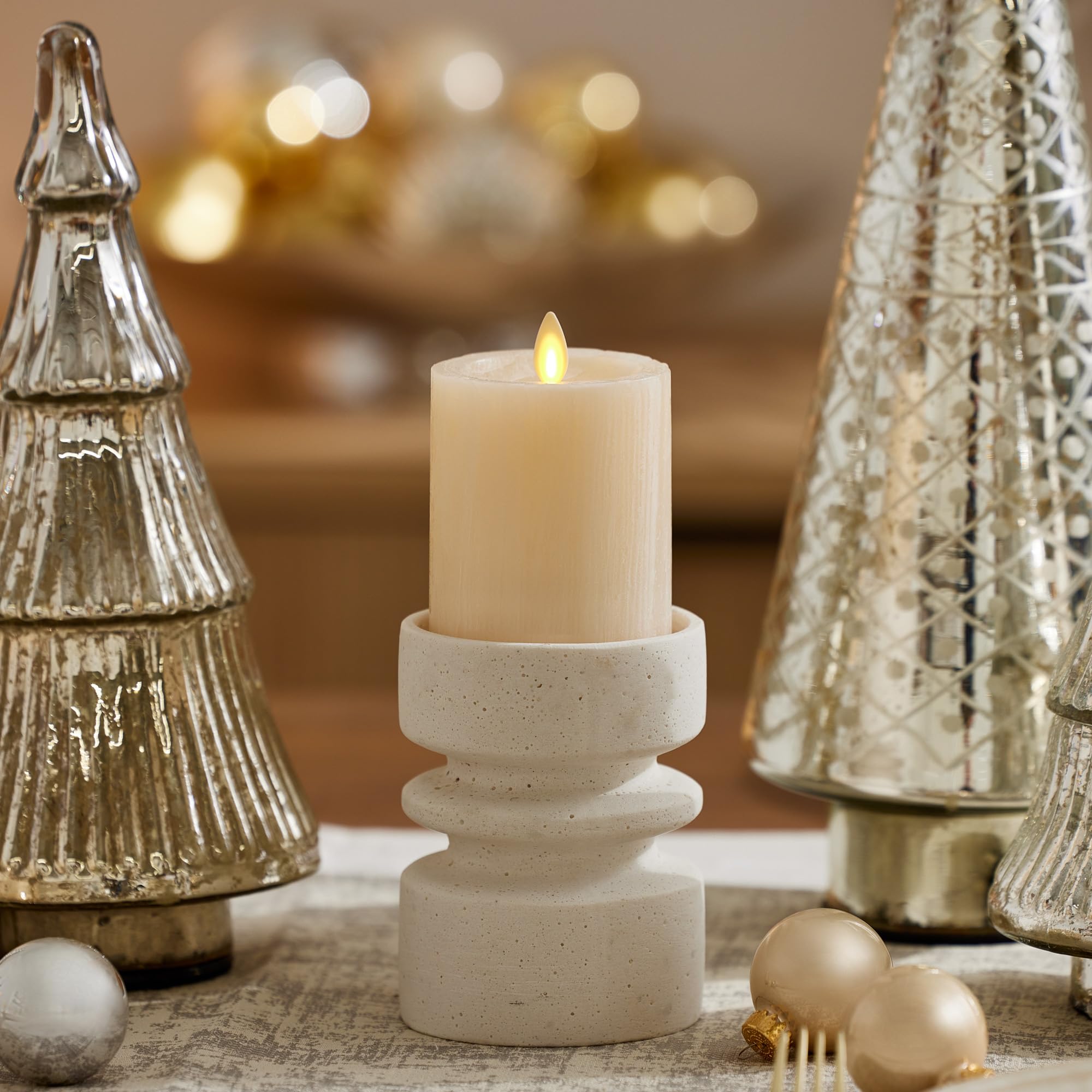 Luminara Selenite Looking Flameless Candle, White Swan 3'' X 4.5'', Battery Operated Real Wax Moving Flame Led Pillar W/Timer, H