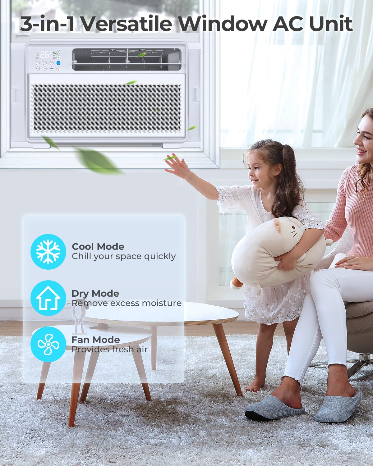 Electactic 12000Btu Smart Inverter Window Air Conditioner Ac Unit, App & Remote Control, Cools Rooms Up To 550 Sq. Ft, 6 Modes,