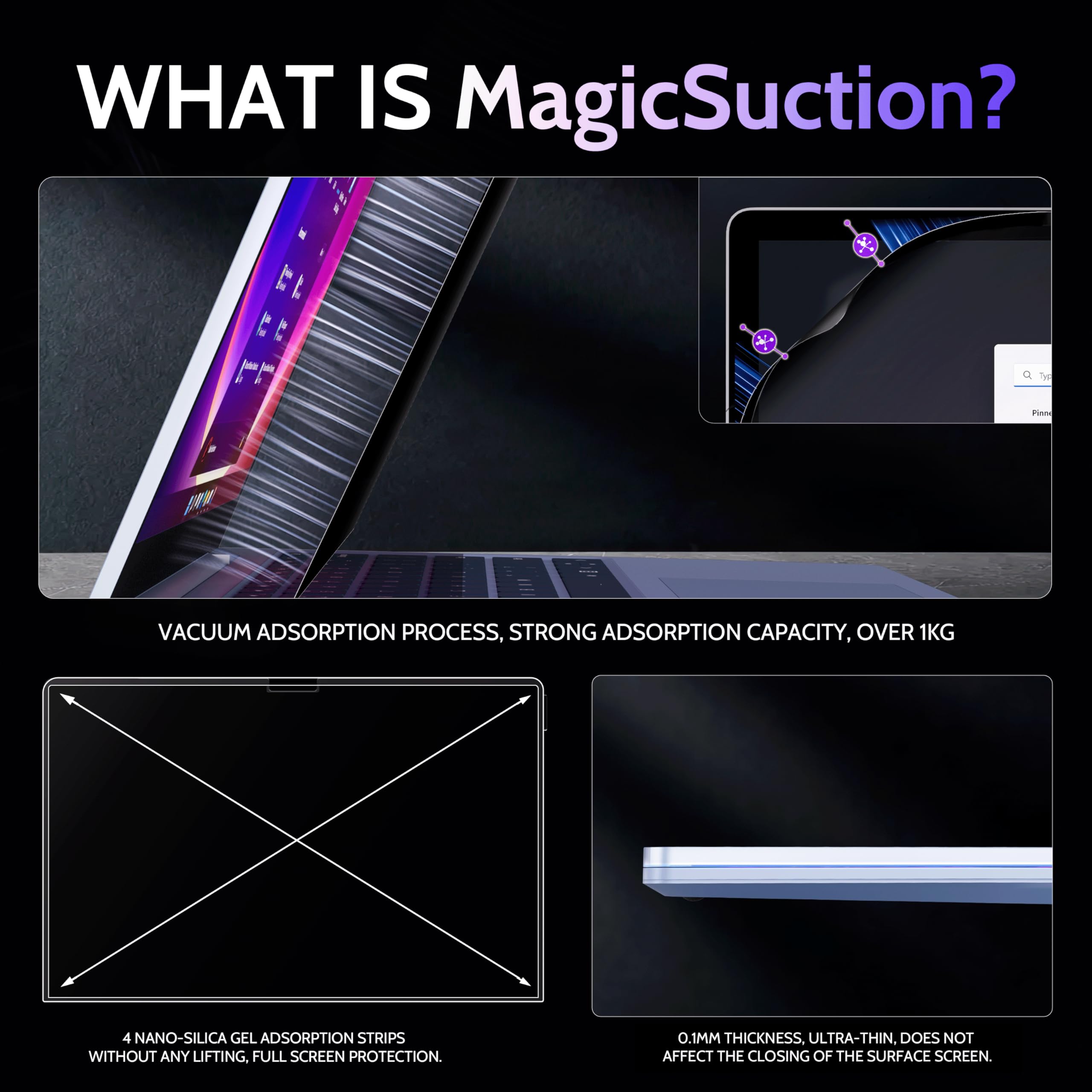 Peslv Privacy Screen For 12.4 Inch Surface Laptop Go 3/2/1, Magicsuction Removable Anti Spy Black Protector, Glare Blue Light Fi