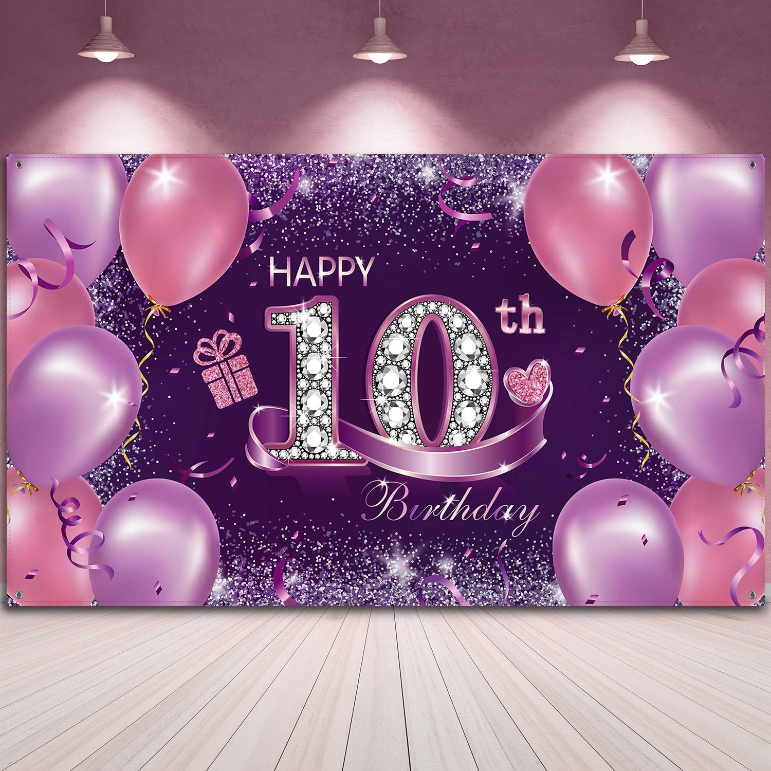Sumind 10th Birthday Banner Happy 10th Birthday Decorations for Girls Double Digits Era Party Supplies Purple Sign Banner Photo 