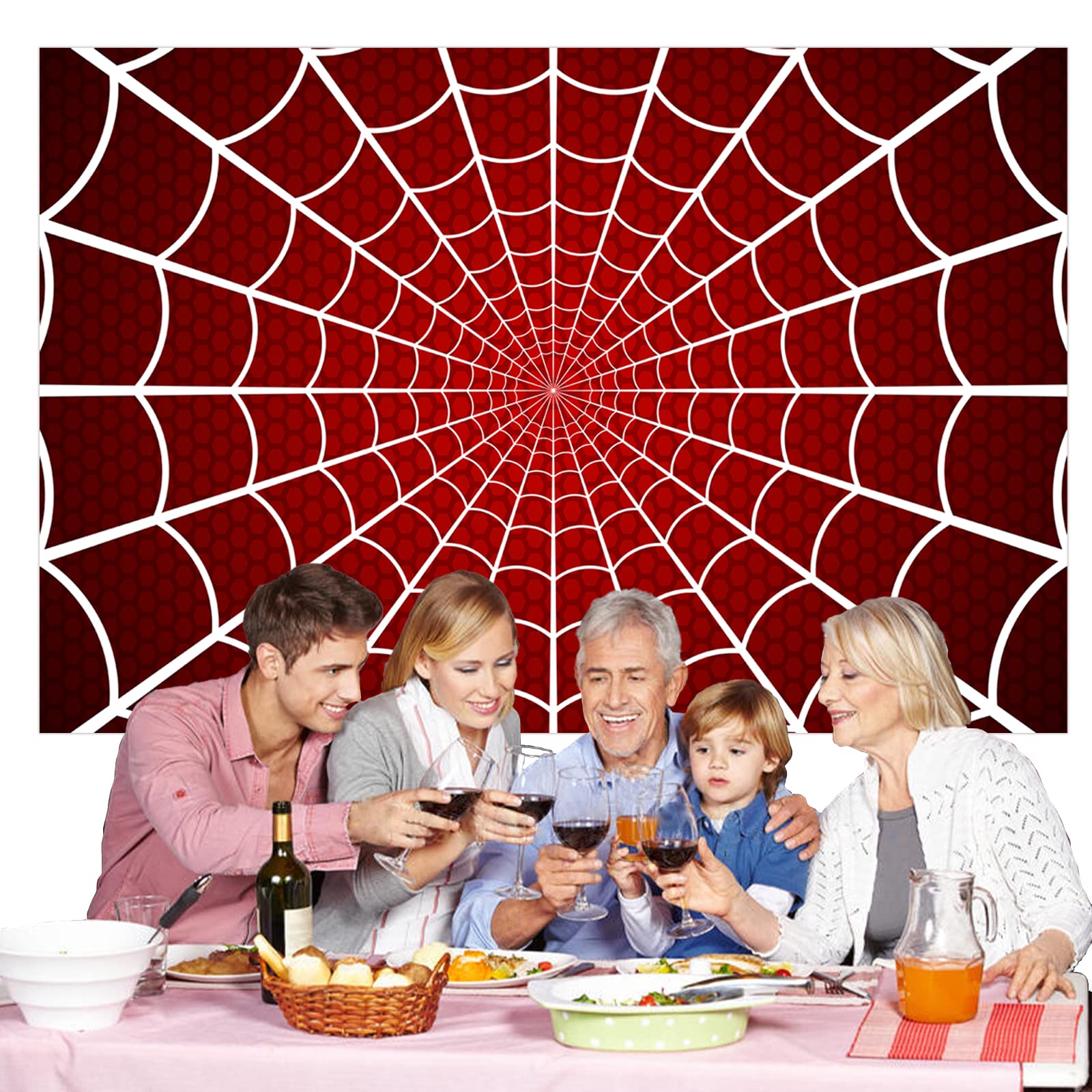 Spider Web Happy Birthday Banner Backdrop Super Hero Theme Decor Decorations For Boys Girls 1St Birthday Party Supplies Baby Sho