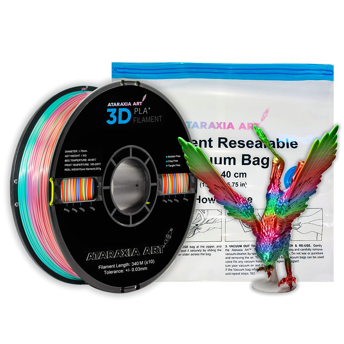 Ataraxia Art Silk Rainbow Shiny Fast Multicolor Change Pla Filament 175Mm,Quick Random Color Change Material 3D Printing Filamen