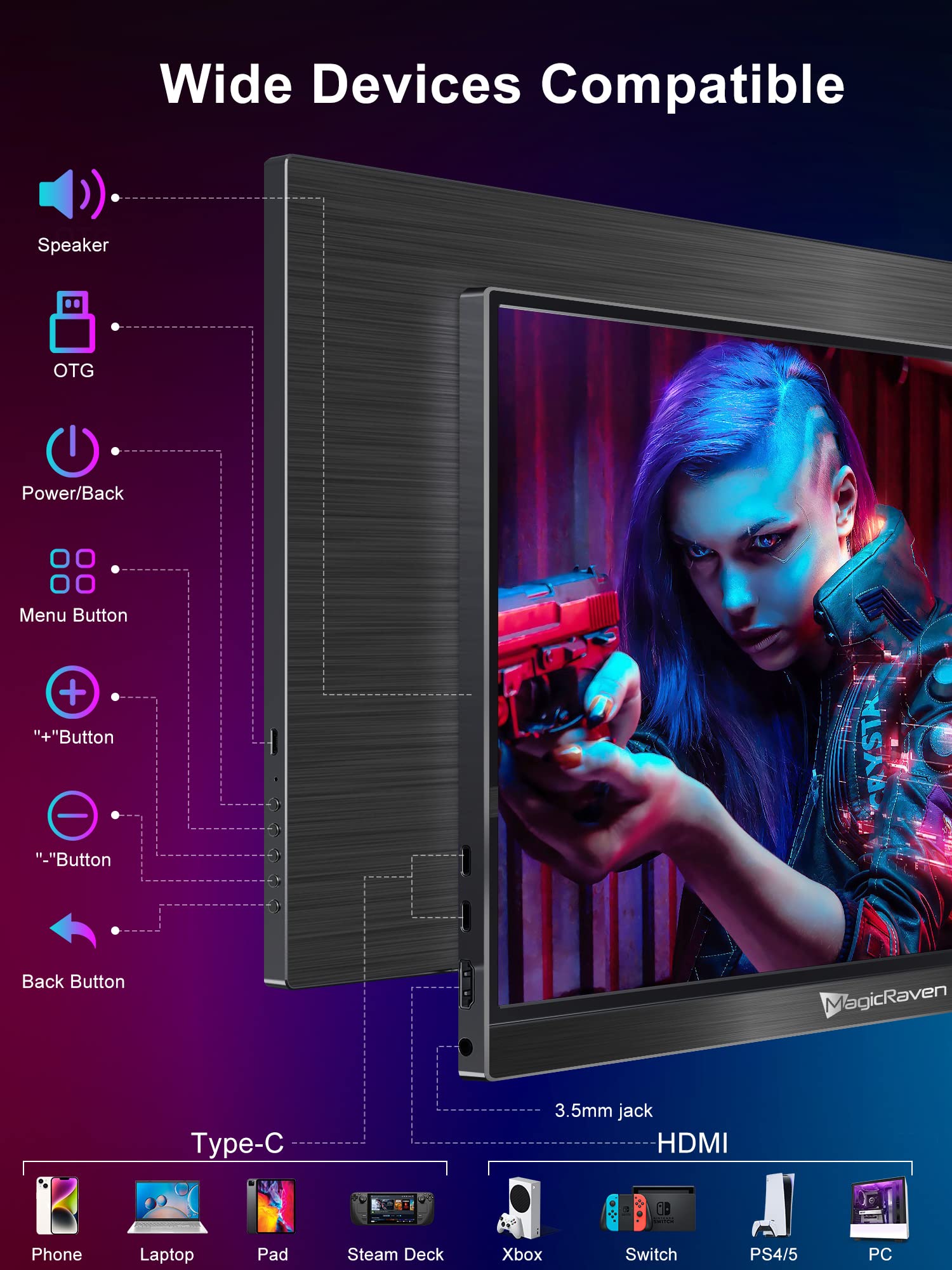 144Hz Portable Gaming Monitor, 17.3  1080P Laptop Monitor, Dual Usb C Hdmi Second Computer Screen, Vesa Gaming Display With Spea