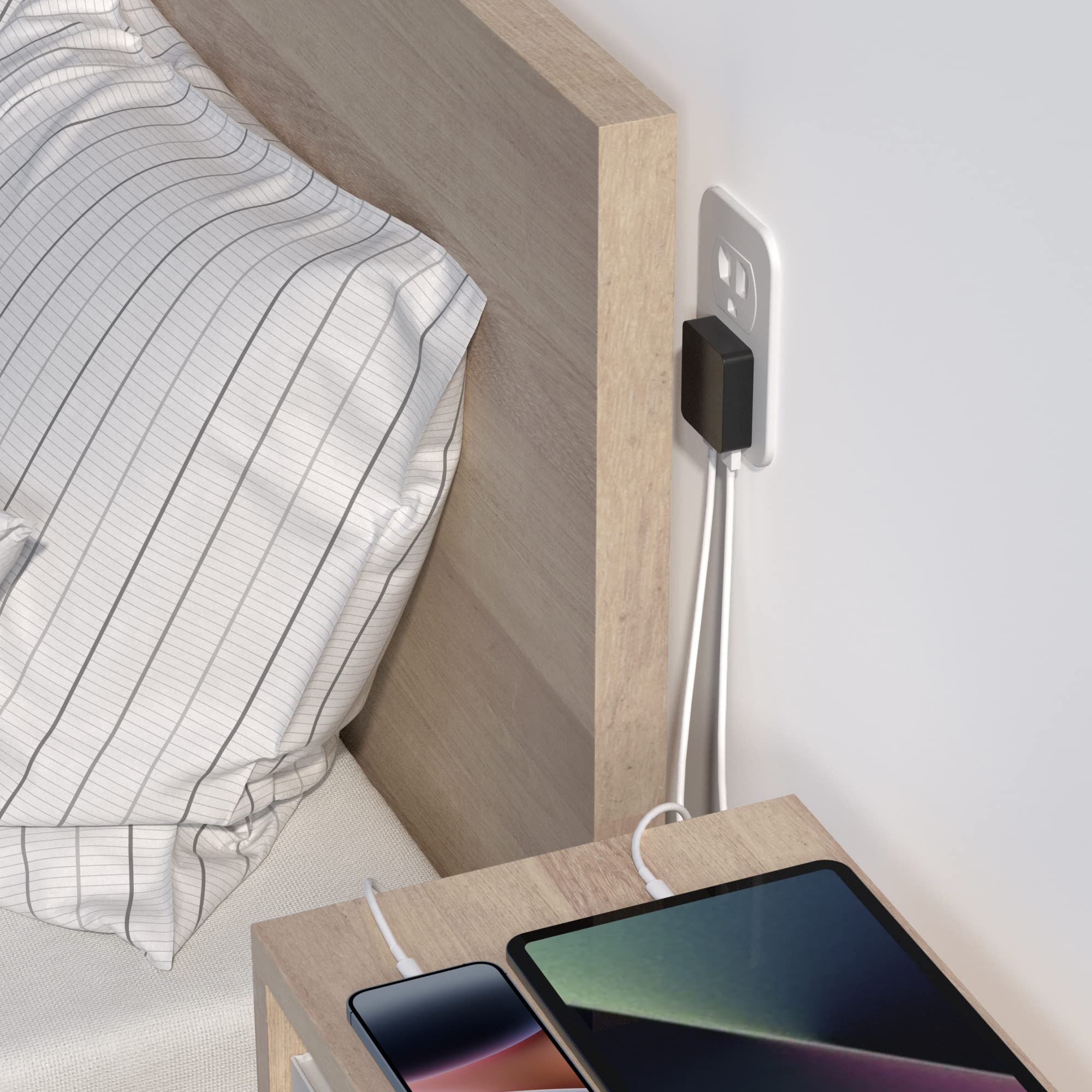 Nekmit Dual Port Ultra Thin Flat Usb Wall Charger With Smart Ic, Black