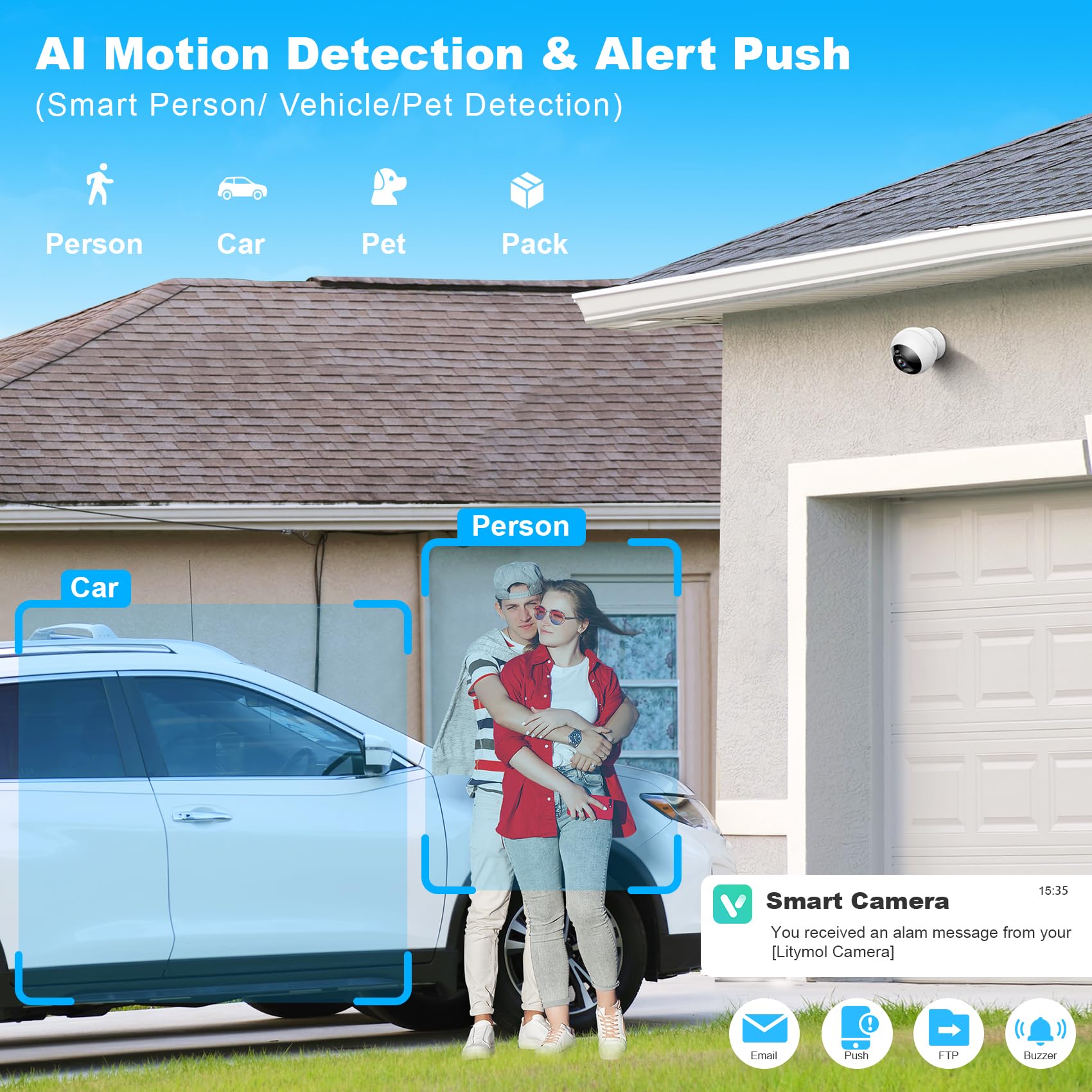 Litymol Security Cameras Wireless Outdoor/Indoor, 2K Magnetic Mount Wifi Cameras For Home Security With Ai Motion Detection, 32G