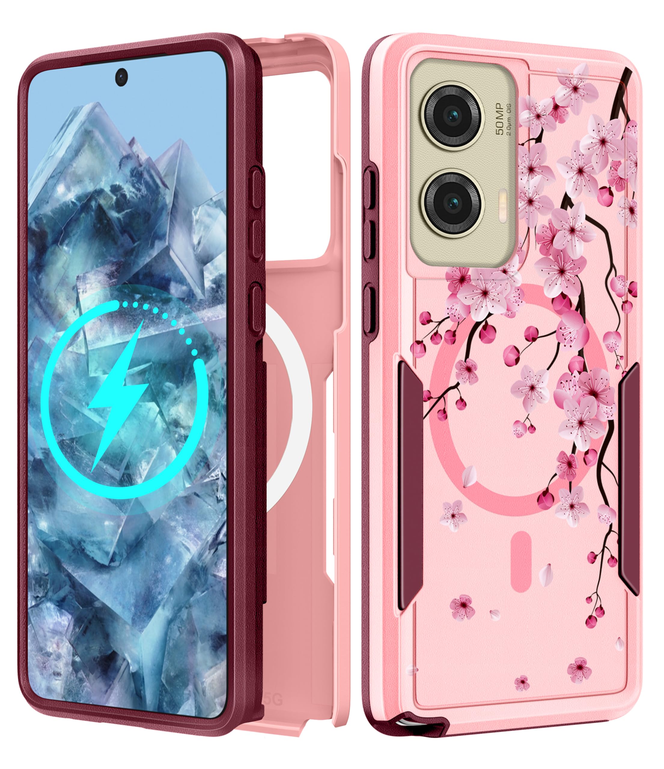 LISEVO for Moto G Stylus 5G 2024 Case - Compatible with MagSafe Women Girls Cute Magnetic Phone Cover Girly Flowers Blossom Heav