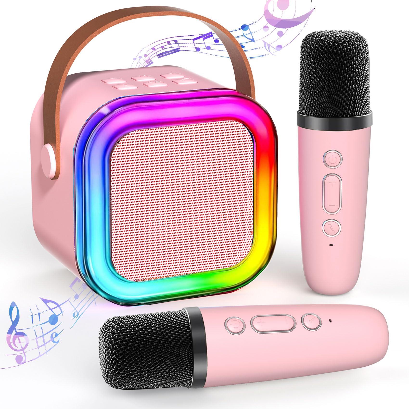 Mini Karaoke Machine For Kids Adults, Portable Bluetooth Karaoke Speaker With 2 Wireless Mics And Led Color Lights, Home Birthda