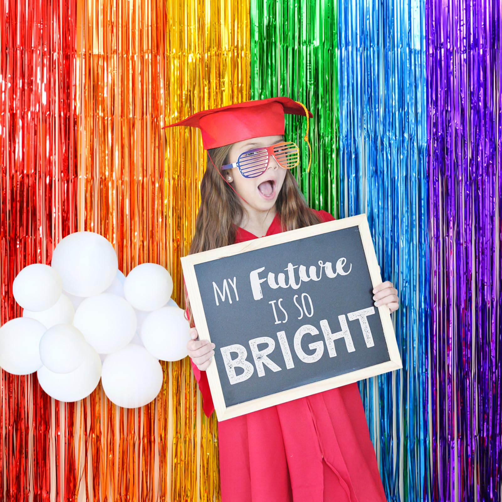 Lolstar Rainbow Foil Fringe Curtains, 2 Pack Rainbow Party Decorations 3.3X6.6Ft Tinsel Metallic Streamers Holiday Photo Booth P