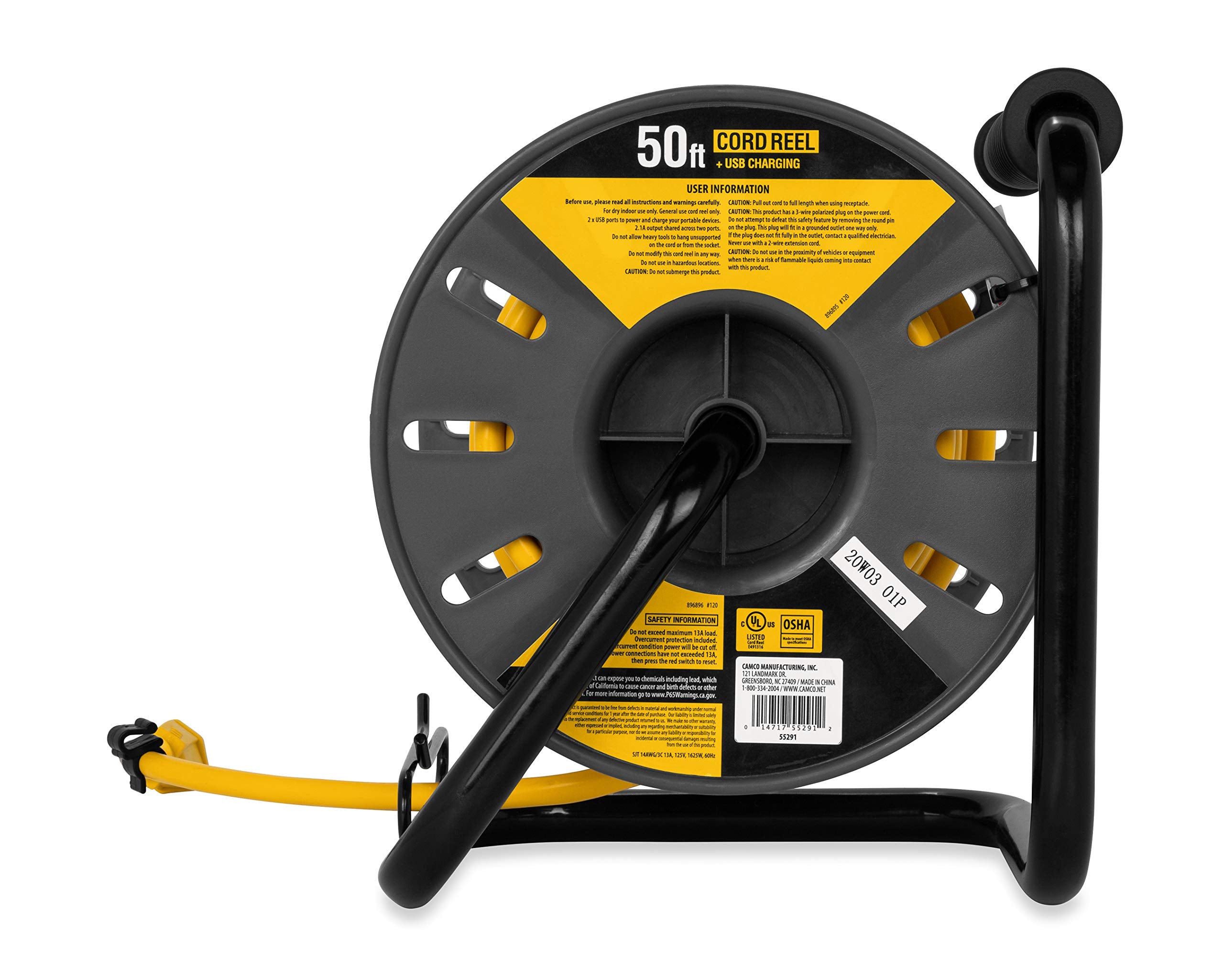Camco Power Grip 50 Foot Extension Cord Reel With Usb Charging Ports | Provides An Extended Length To Power Your Equipment And D