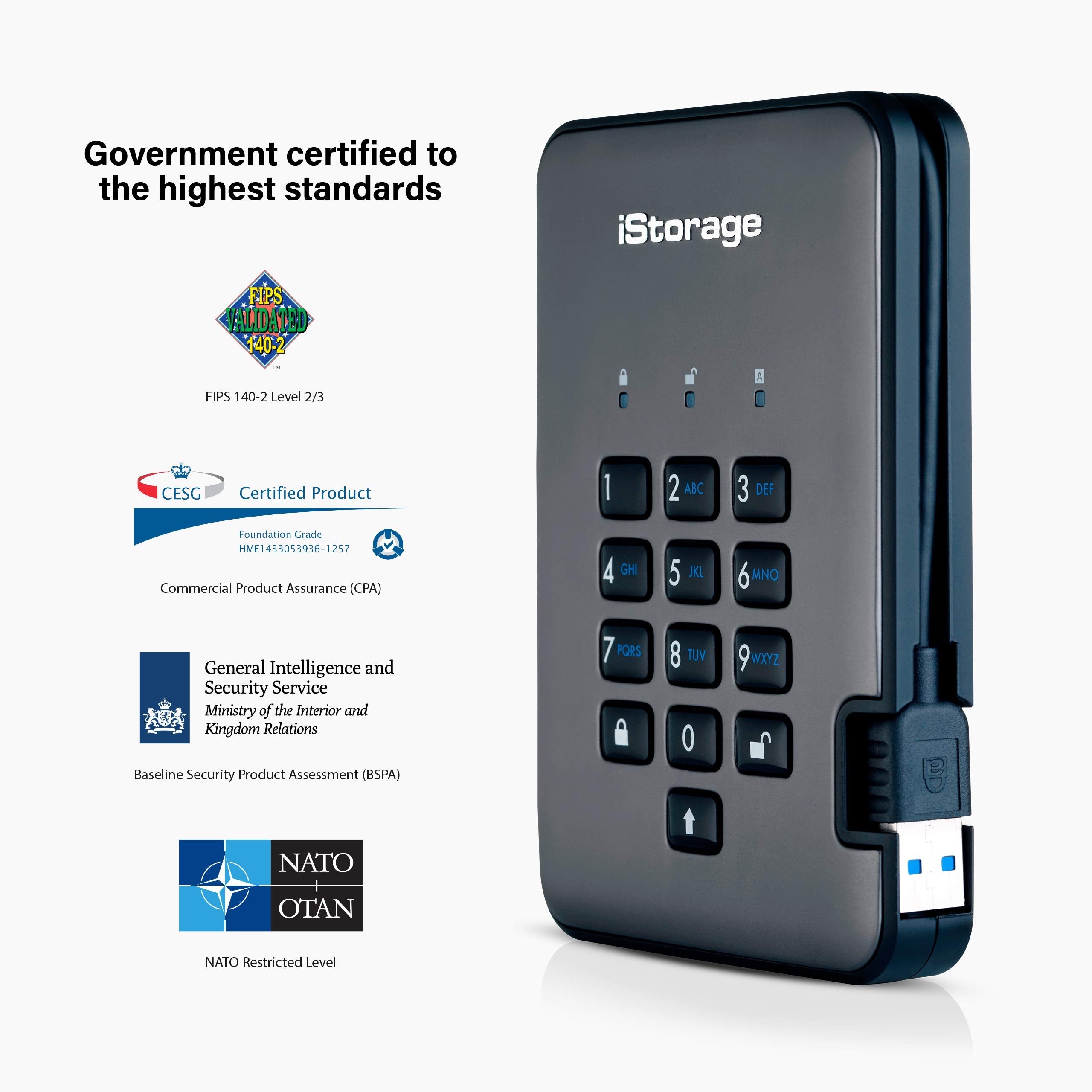 Istorage Diskashur Pro2 Hdd 500Gb | Secure Portable Hard Drive | Fips Level 3 Certified | Password Protected | Dust/Water Resist