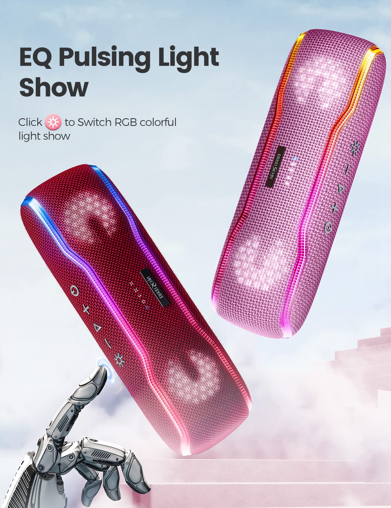 Portable Bluetooth Speaker, Ipx7 Waterproof Wireless Speakers With Colorful Flashing Lights, 24H Playtime, 100Ft Bluetooth Range, Outdoor, Home, Party, Tws Pairing For Women, Girls Gift   Pink
