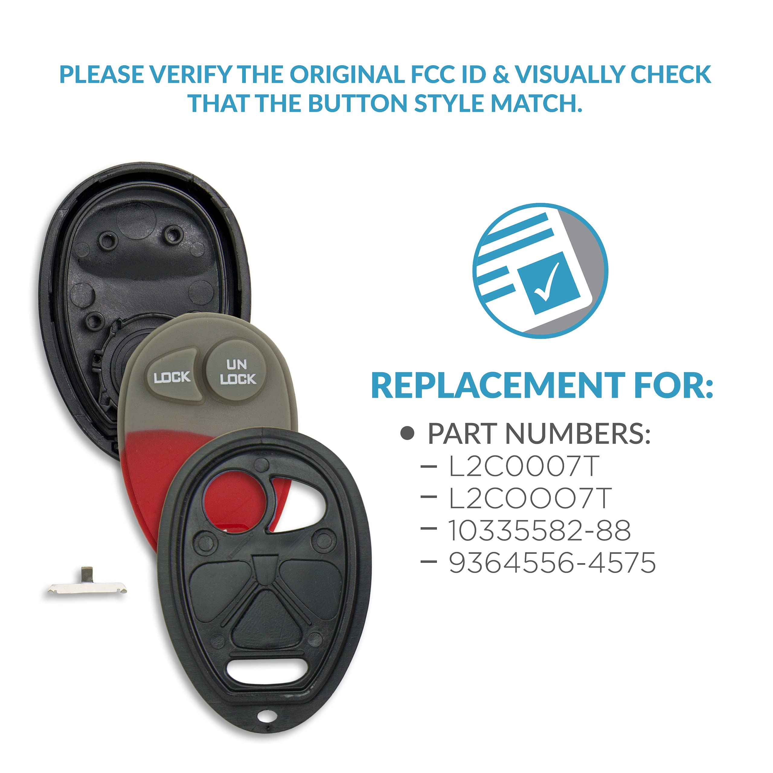 Keyless2Go Replacement For New Shell Case And 3 Button Pad For Remote Key Fob With Fcc L2C0007T   Shell Only (2 Pack)