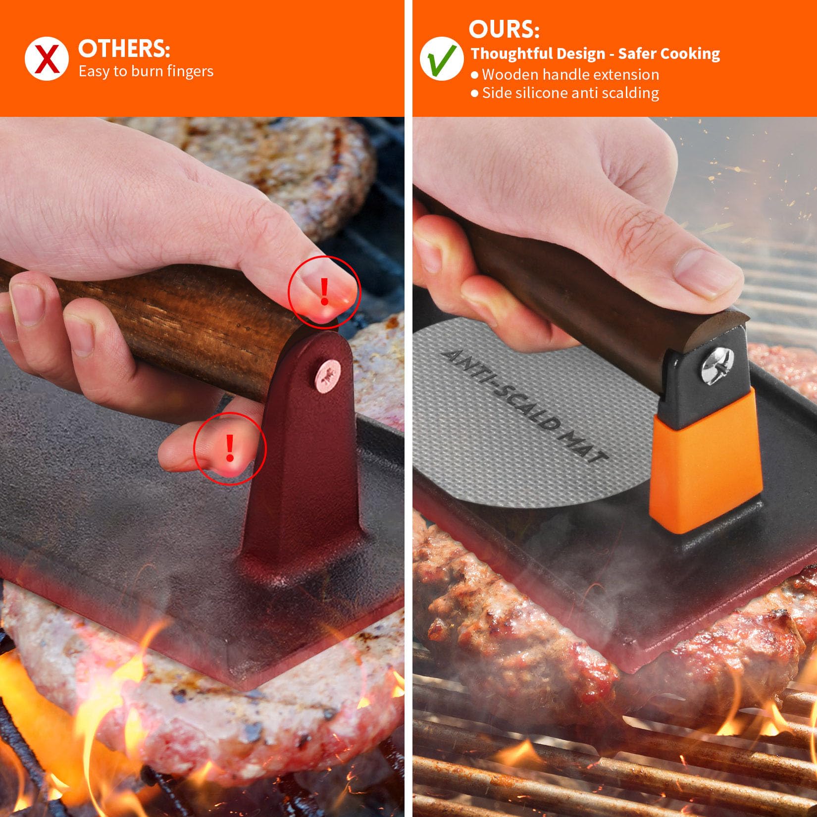 Ggc Bacon Press For Griddle, Cast Iron Smash Burger Press For Hamburger, Steak, Bacon, Sandwiches, 8''X 4'' Rectangle Meat Press