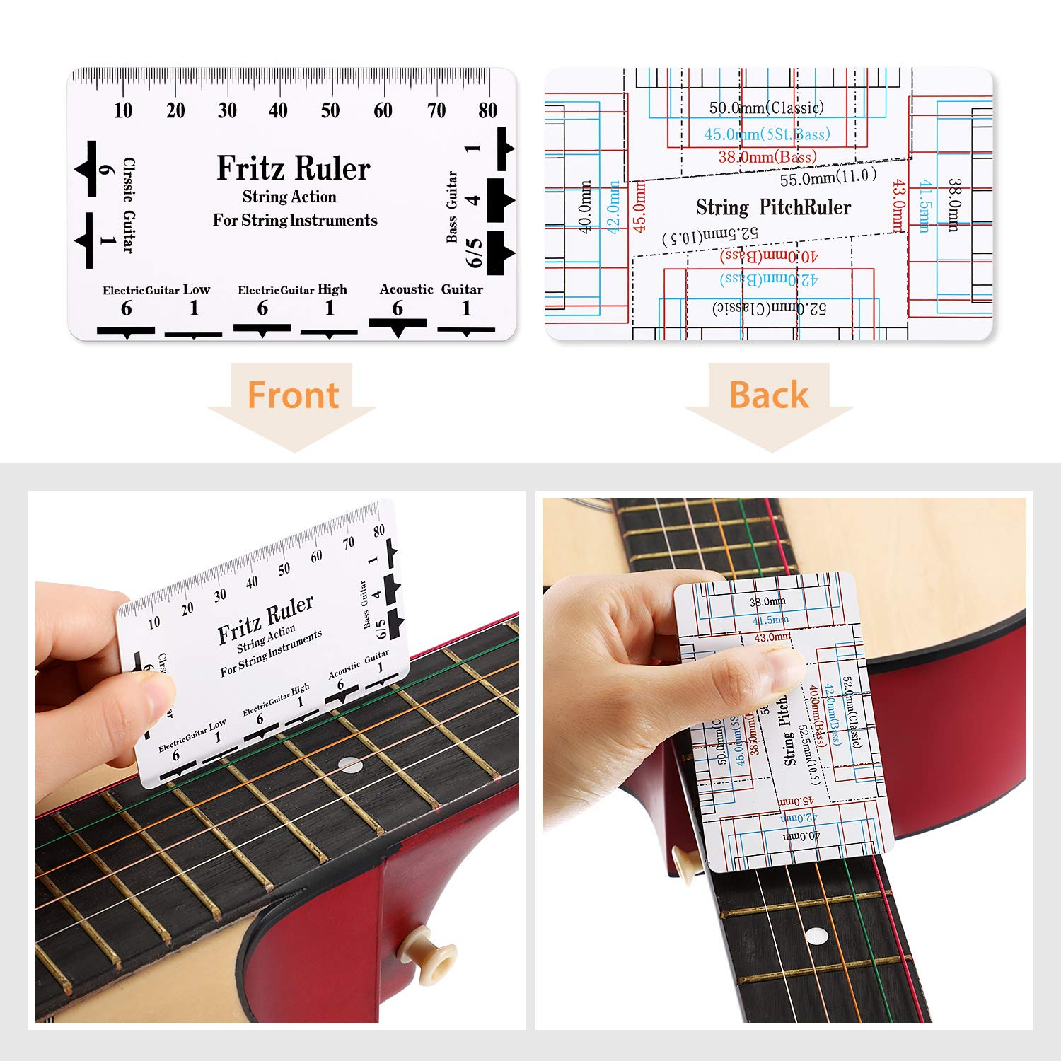 Set Of 3, Notched Straight Edge Guitar Luthiers Tool, String Action Ruler Gauge, Fret Rocker String Height Gauge For Most Guitar