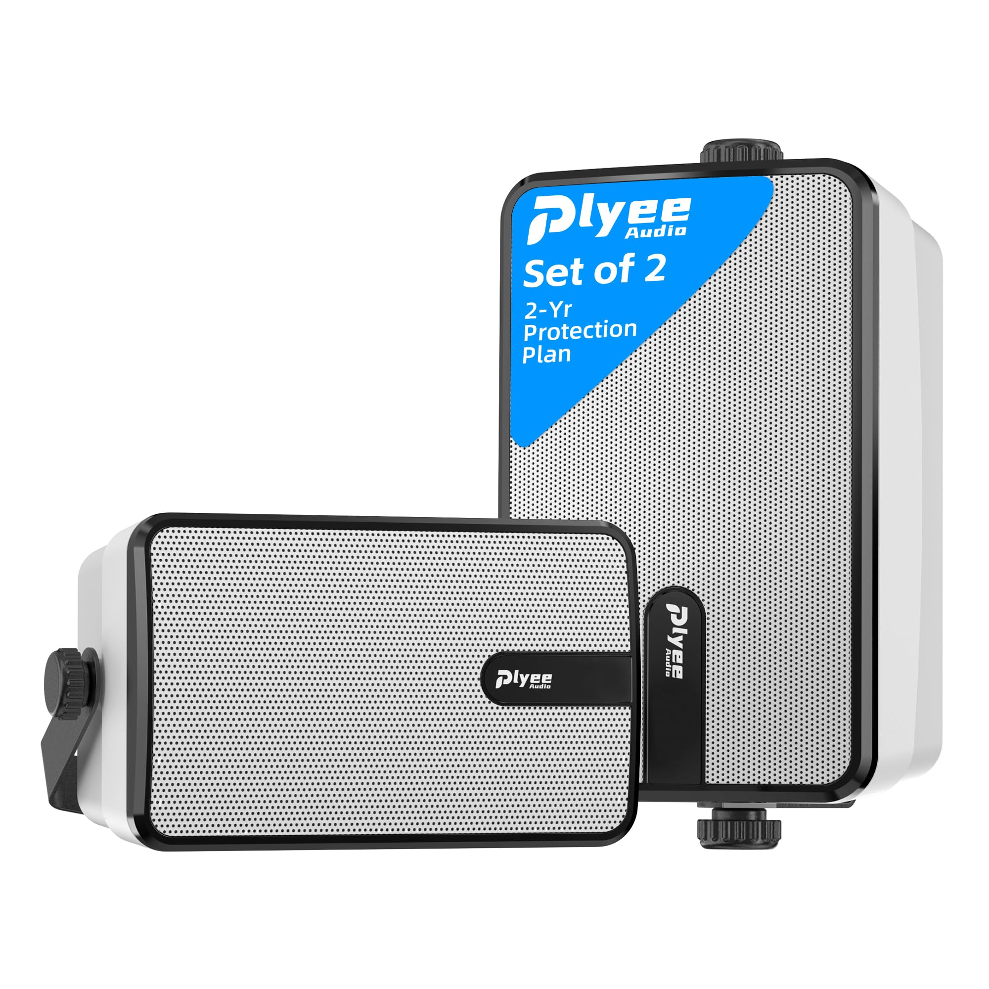 Plyee Audio 250W Outdoor Bluetooth Speakers, Wireless Sync Between Speakers, Powerful Bass, Wall Mount for Patio, Porch, Gazebo,
