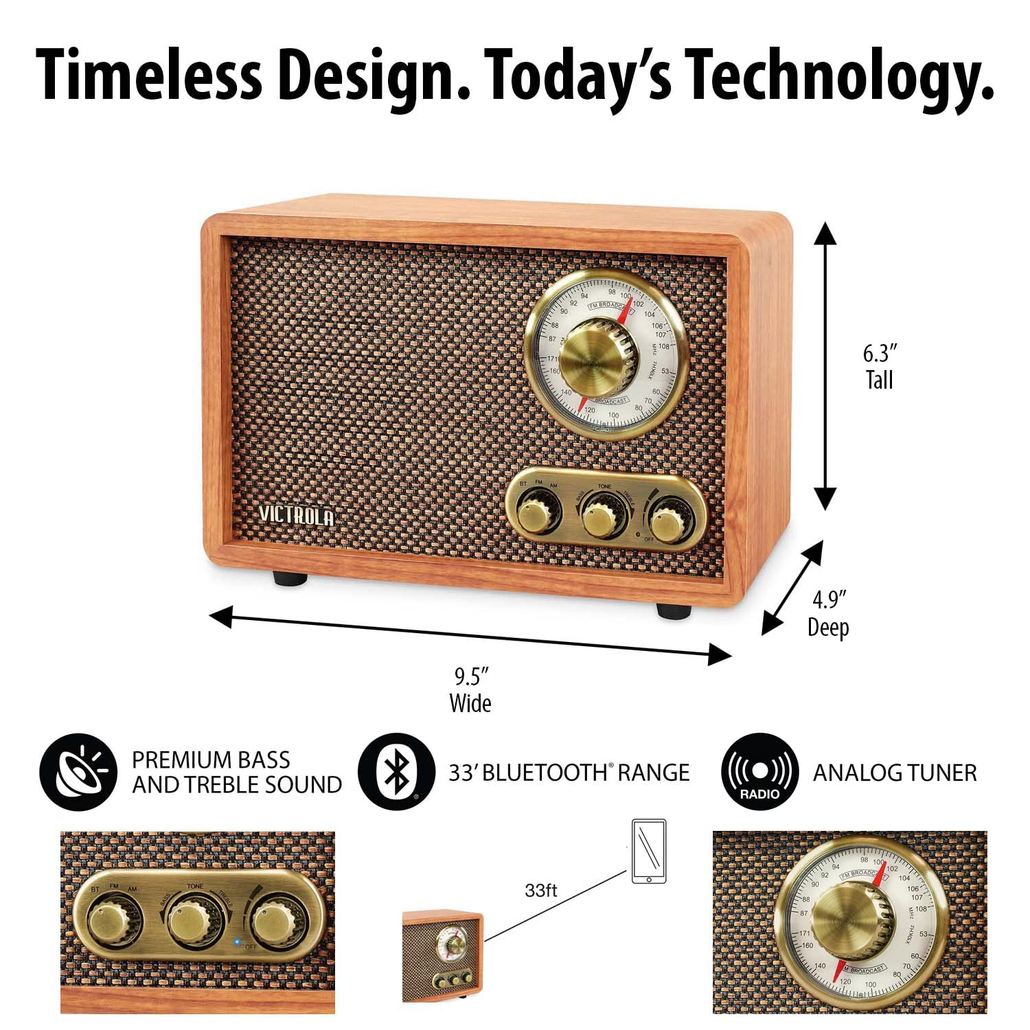 Victrola Willow Retro Bluetooth Fm/Am Radio (Walnut)