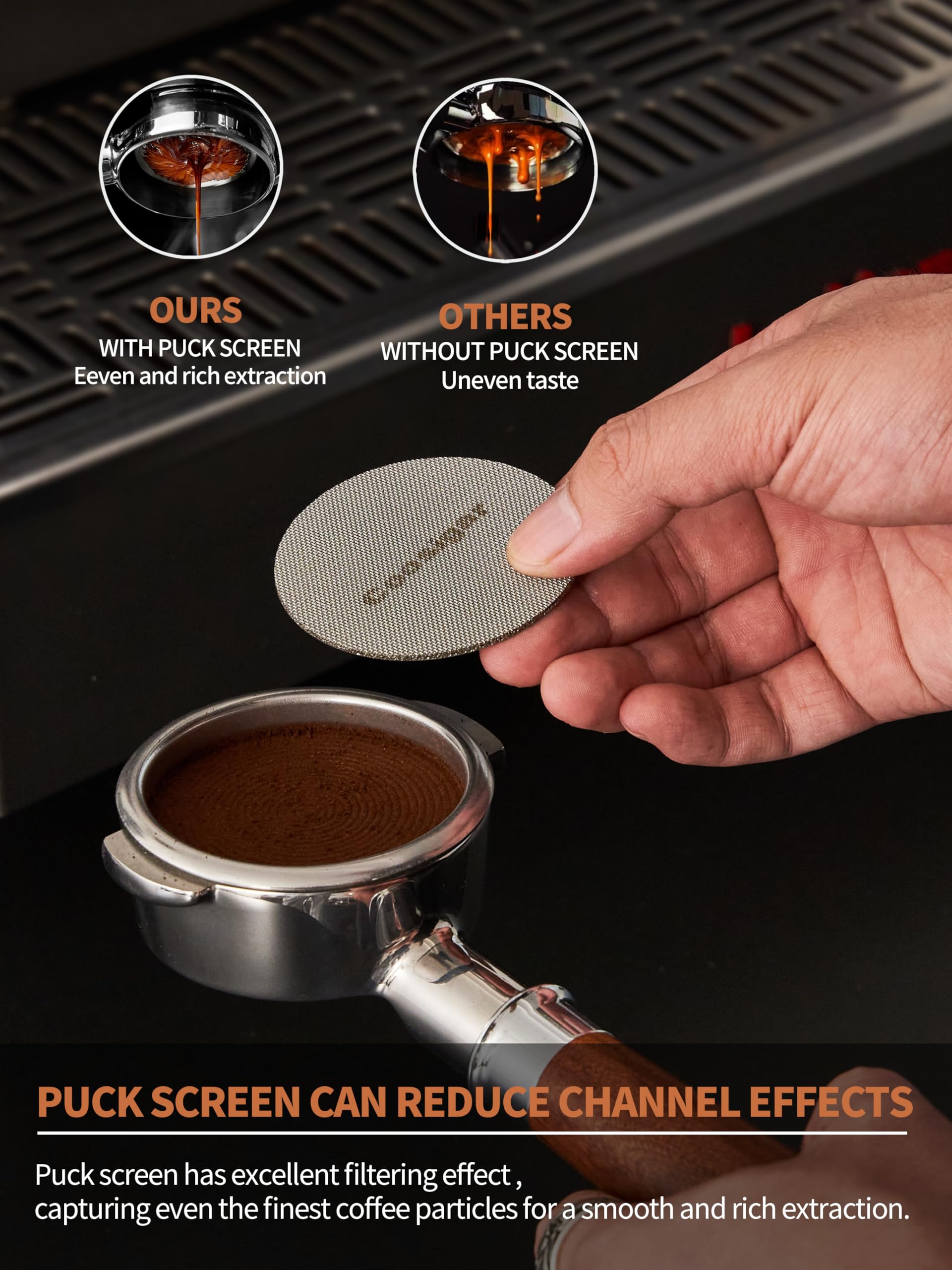 Coosigar 58Mm Bottomless Portafilter | Fits For E61 Group Head 2 Ears Machines| Stainless Steel Portafilter And Mahogany Handle|