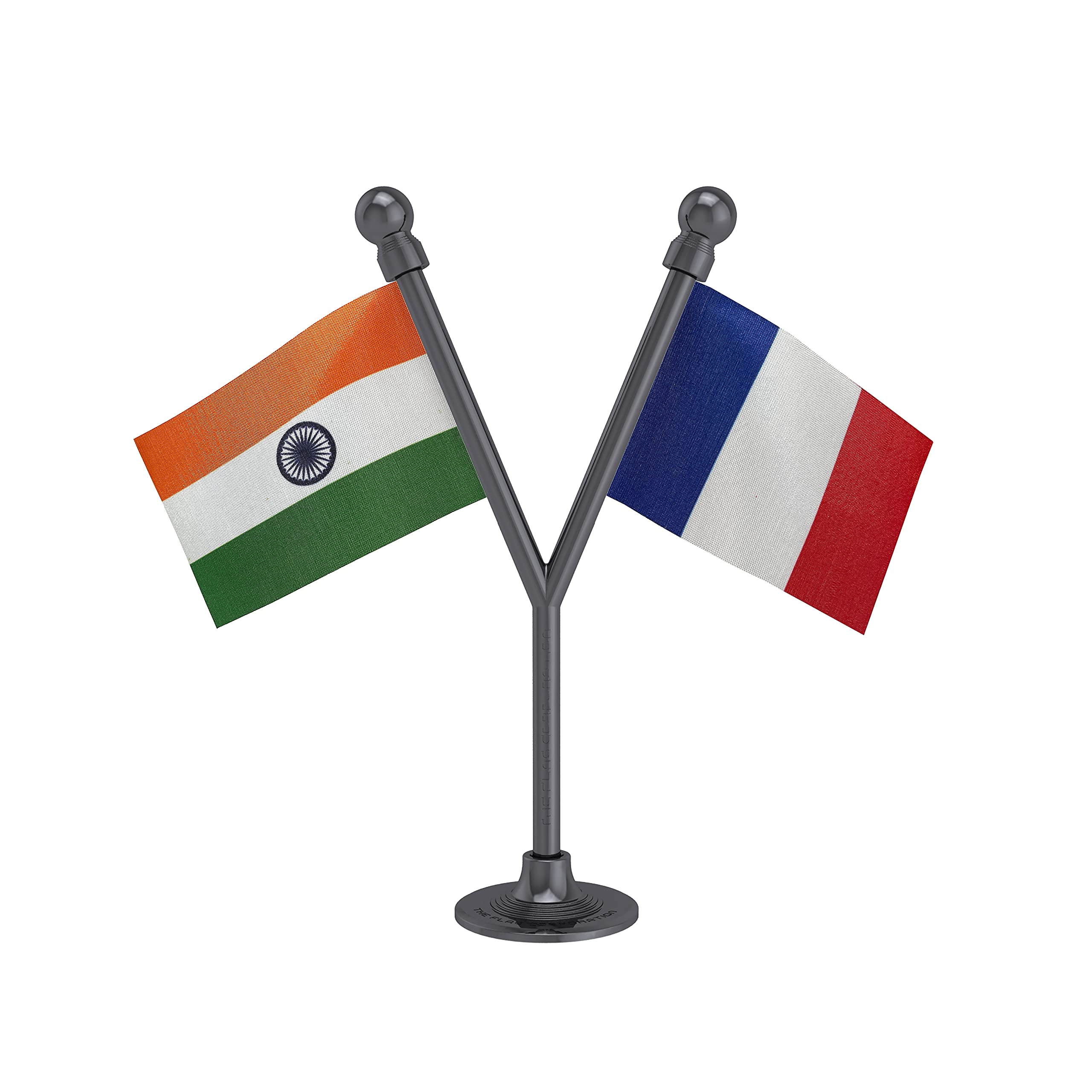 The Flag Corporation India & France Car Dashboard Flag 2In X 3In With A Plastic Dark Knight Grey Base