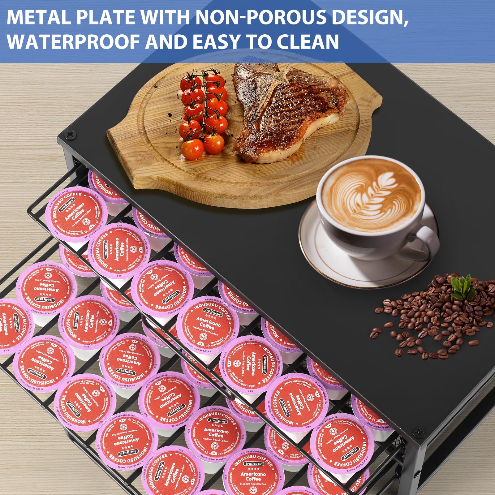 Ecolovi K Cup Holder Organizer For 70 Pods, 2 Tier Coffee Pod Holder For K Cup With 2 Sliding Storage Drawers, Coffee Station Ba