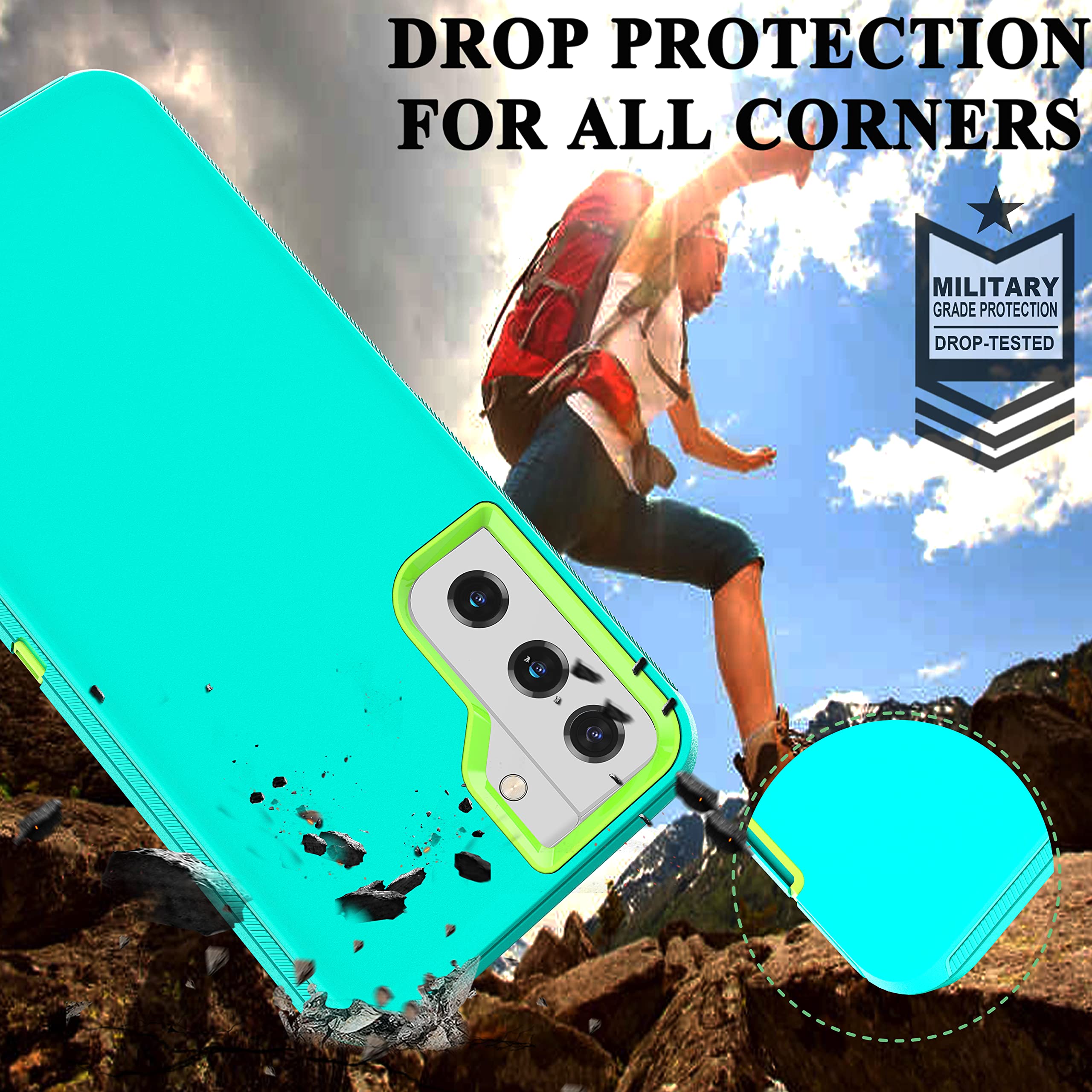 3 In 1 Heavy Duty Case For Galaxy S21 (Not For S21 Plus),With [ Flexible Tpu Film And Camera Lens Film] 2 Pack Shockproof, Drop