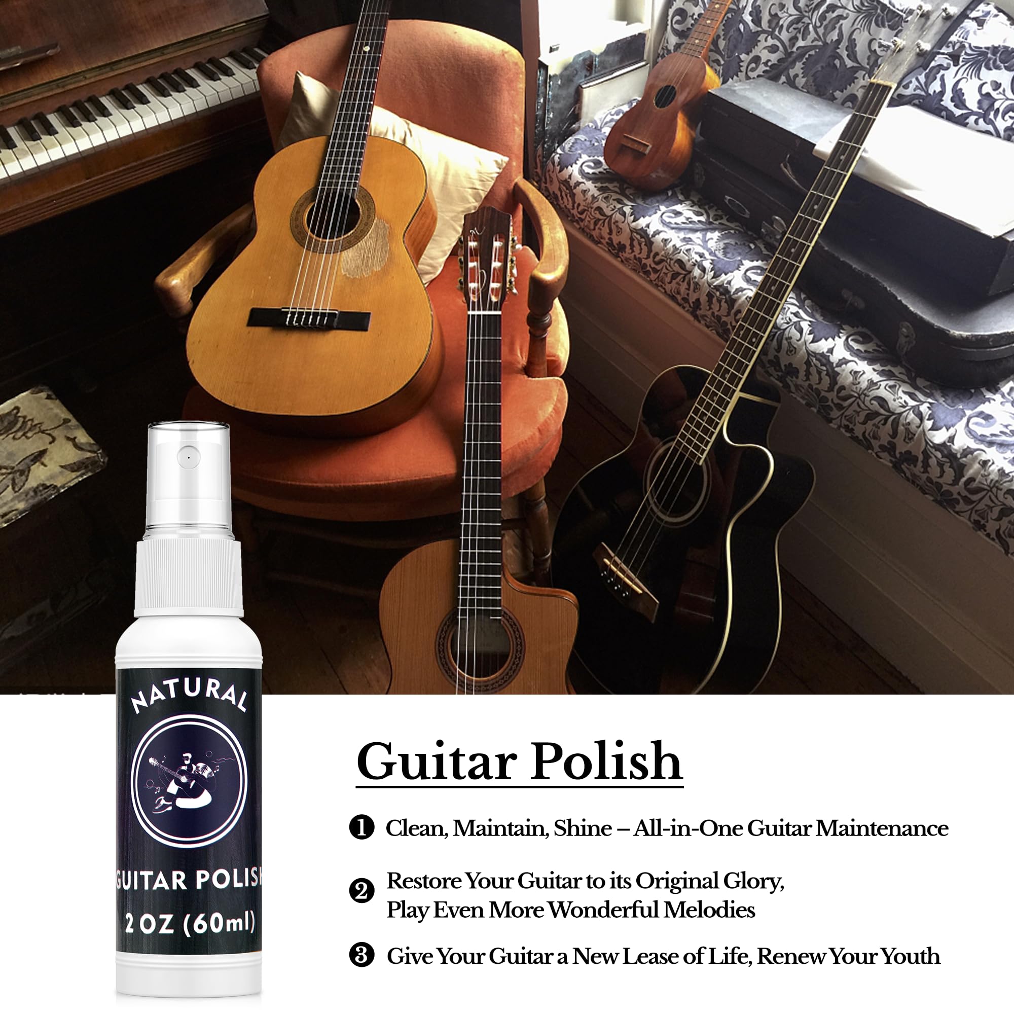 Deviser Guitar Cleaning,All In One Kit,Fretboard Lemon Oil,Polish,Guitar String-Cleaner,Guitar String Winder,Cleaning Cloth For