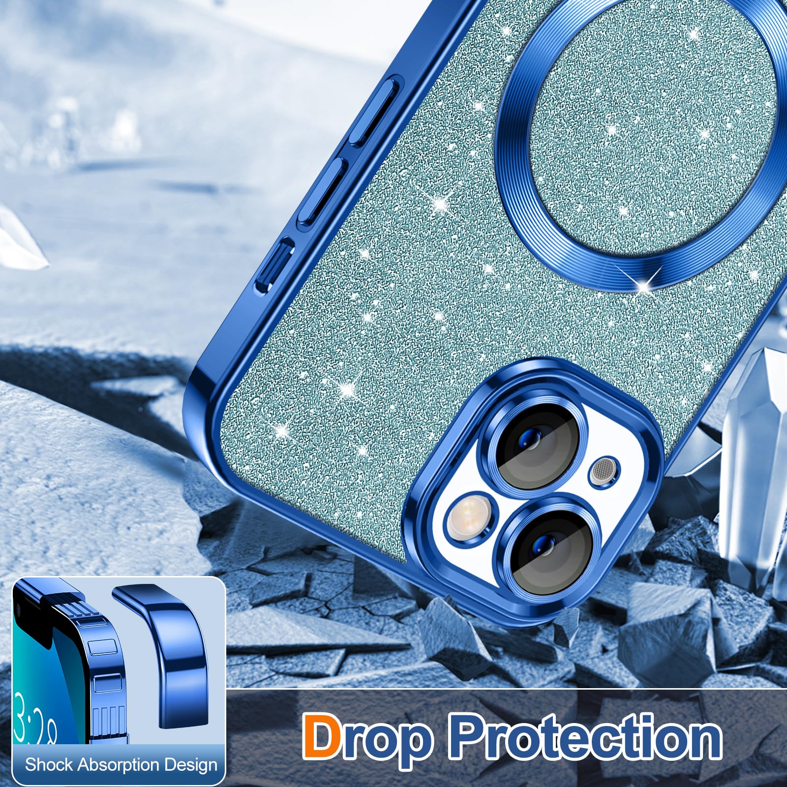 Hython For Iphone 13 Case Glitter, Clear Magnetic Phone Case With Camera Lens Protector [Compatible With Magsafe] Bling Sparkle