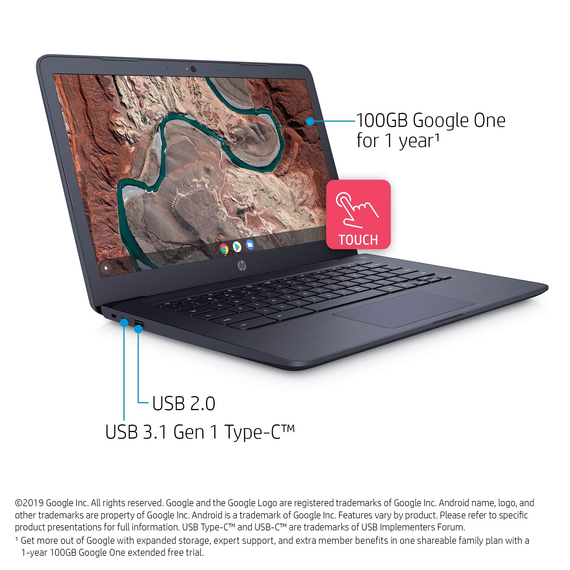 Hp Chromebook 14 Inch Laptop With 180 Degree  Hinge, Touchscreen Display, Amd Dual Core A4 9120 Processor, 4 Gb Sdram, 32 Gb Emm