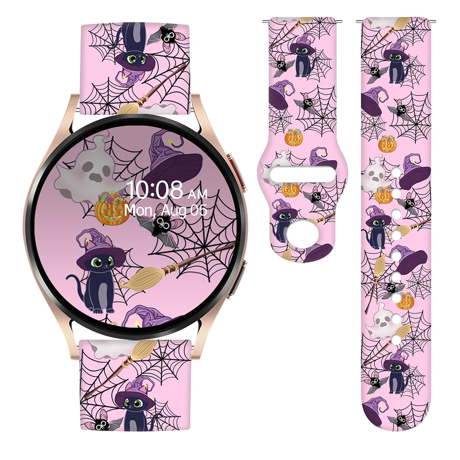 Czhwb Halloween Pumpkin Bats Bands Compatible With Samsung Galaxy Watch 40Mm 41Mm 42Mm 44Mm 45Mm, 20Mm Ghost Spyder Balck Cats P