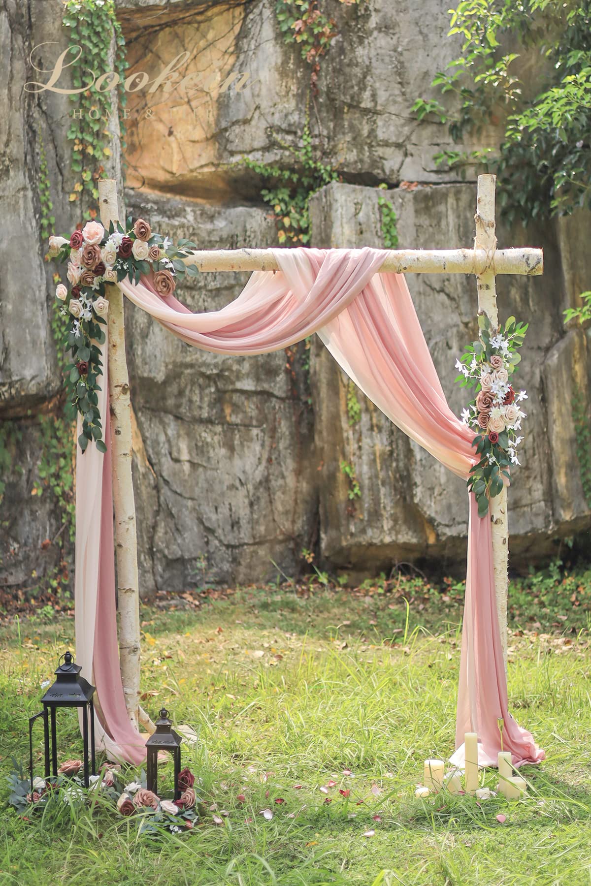 Lookein Arch Drapes For Wedding Party Reception Backdrop Wedding Arbor, 3 Panels 30'' Wide 6.5 Yards, Blush& Dusty Rose& Mauve