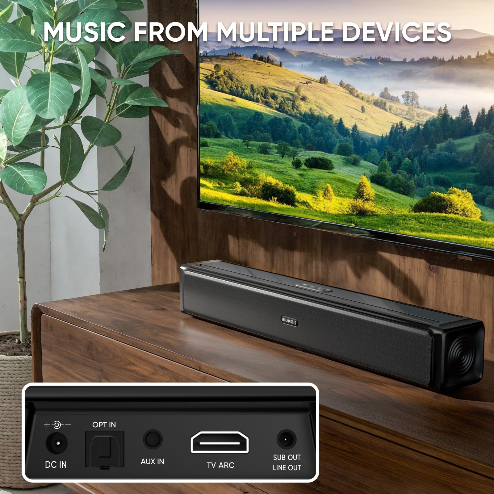 Riowois Sound Bars For Smart Tv, 20 Inches Home Audio Soundbar Speakers, 40W Bluetooth Surround Sound System With Hdmi Arc/Aux/O