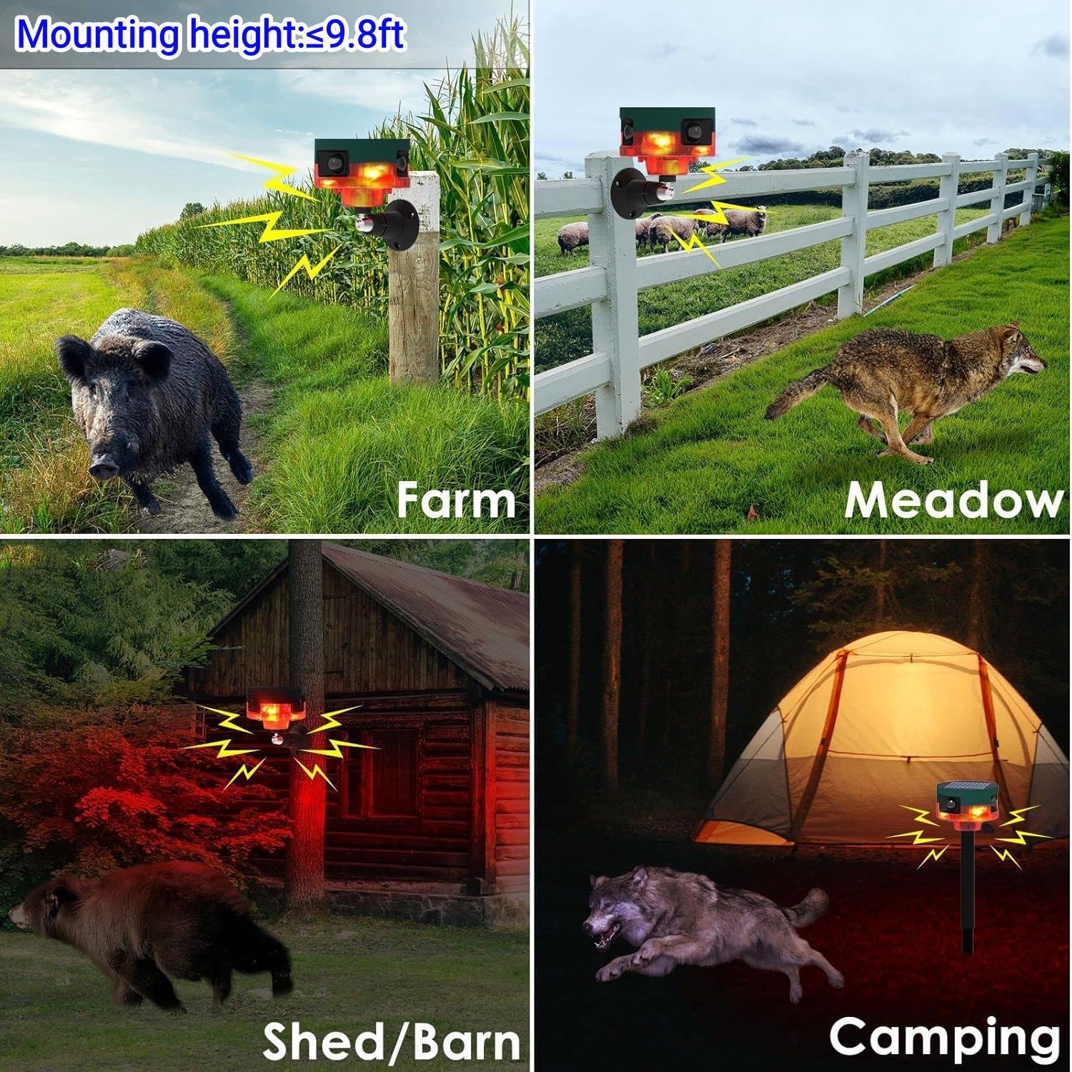 Hulppre Solar Outdoor Motion Sensor Alarm-Dog Barking&Gunshot Sound,130Db Loud Noise Maker,Support Recording,13 Kinds Of Sound S