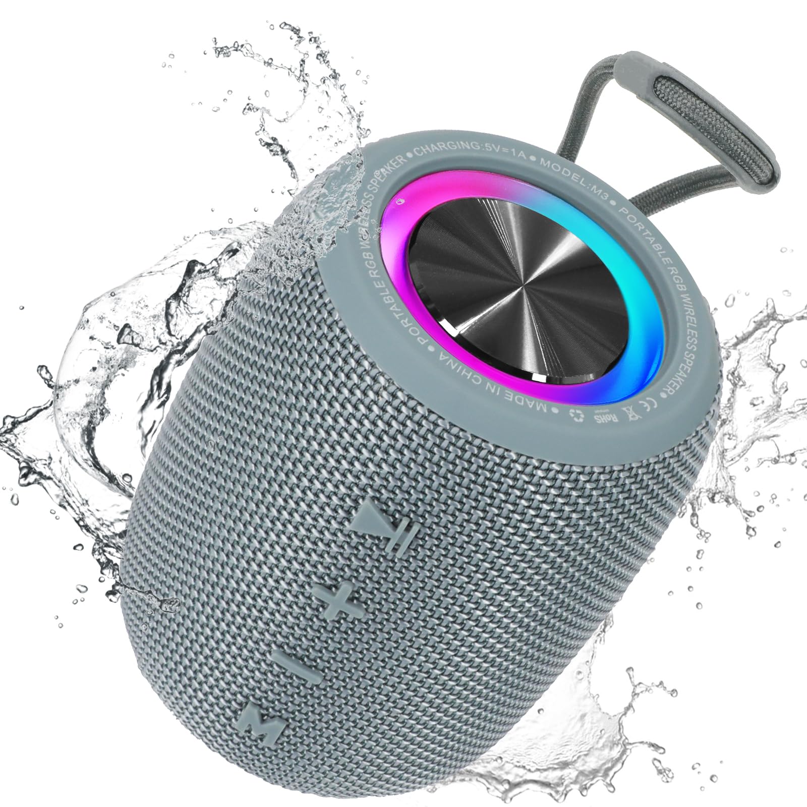 Portable Bluetooth Speaker, Bt5.3 Wireless Speaker 20W Bass Diaphragms With Multi Led Light Dynamic Modes, Ipx6 Waterproof 16H P