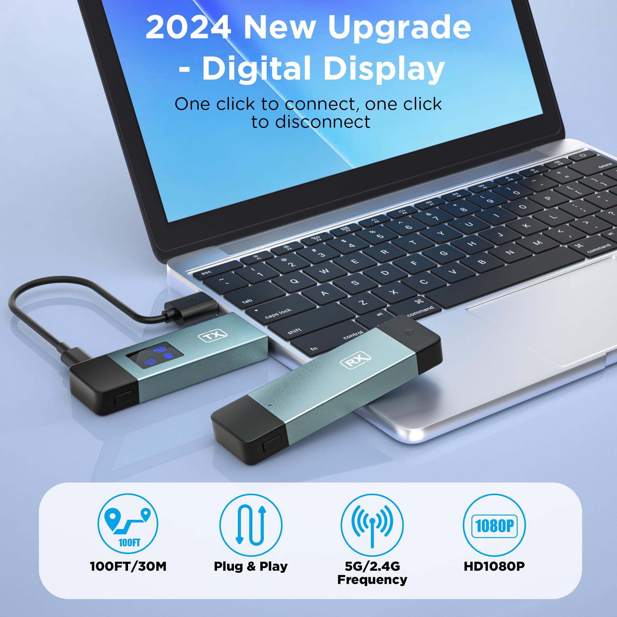 Wireless Hdmi Transmitter And Receiver, Wireless Hd Extender Plug & Play Portable 2.4G/5G With Led Screen Wireless Hdmi Kit For