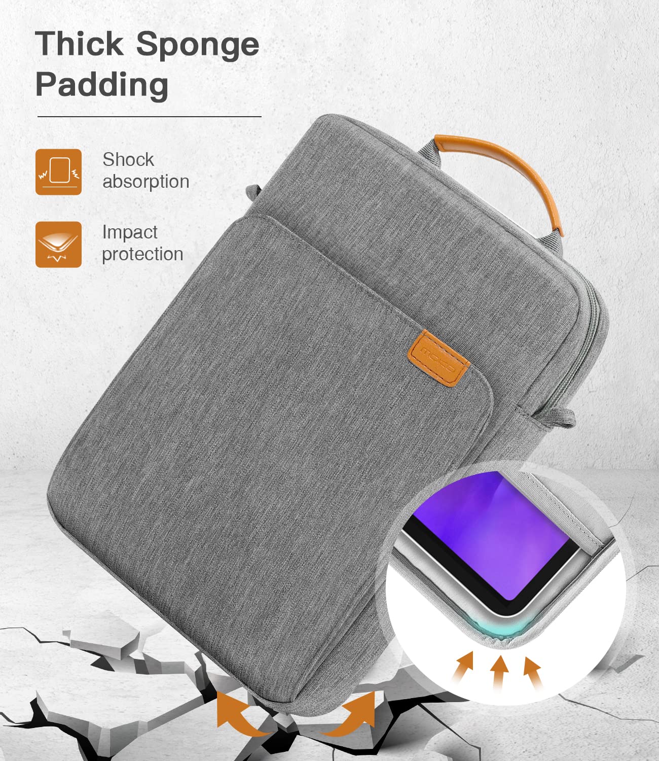 MoKo 9 11 Inch Tablet Sleeve Bag Handle Carrying Case with Shoulder Strap Fits New 11 inch iPad Pro M4/iPad Air M2, iPad 10th 10.9, iPad 9/8/7th 10.2, iPad Air 5/4th 10.9, Tab S8/S9 11, Dark Gray