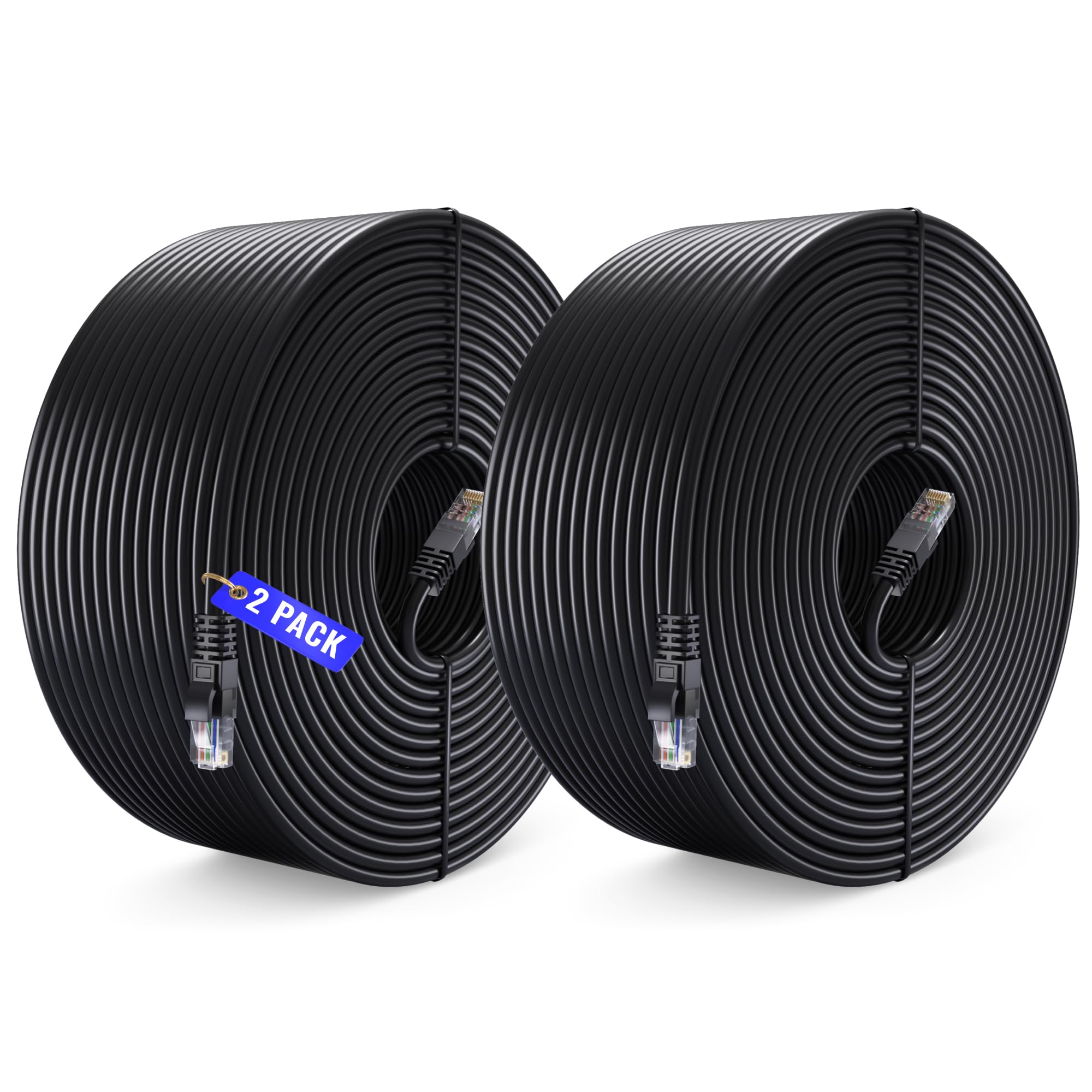 Maximm Cat 6 Ethernet Cable 300 Ft (2 Pack)   High Speed Lan Cable, Internet Cable, Patch Cable, And Network Cable   Utp, 10Gbps, 550Mhz Cat6 Cable   Black