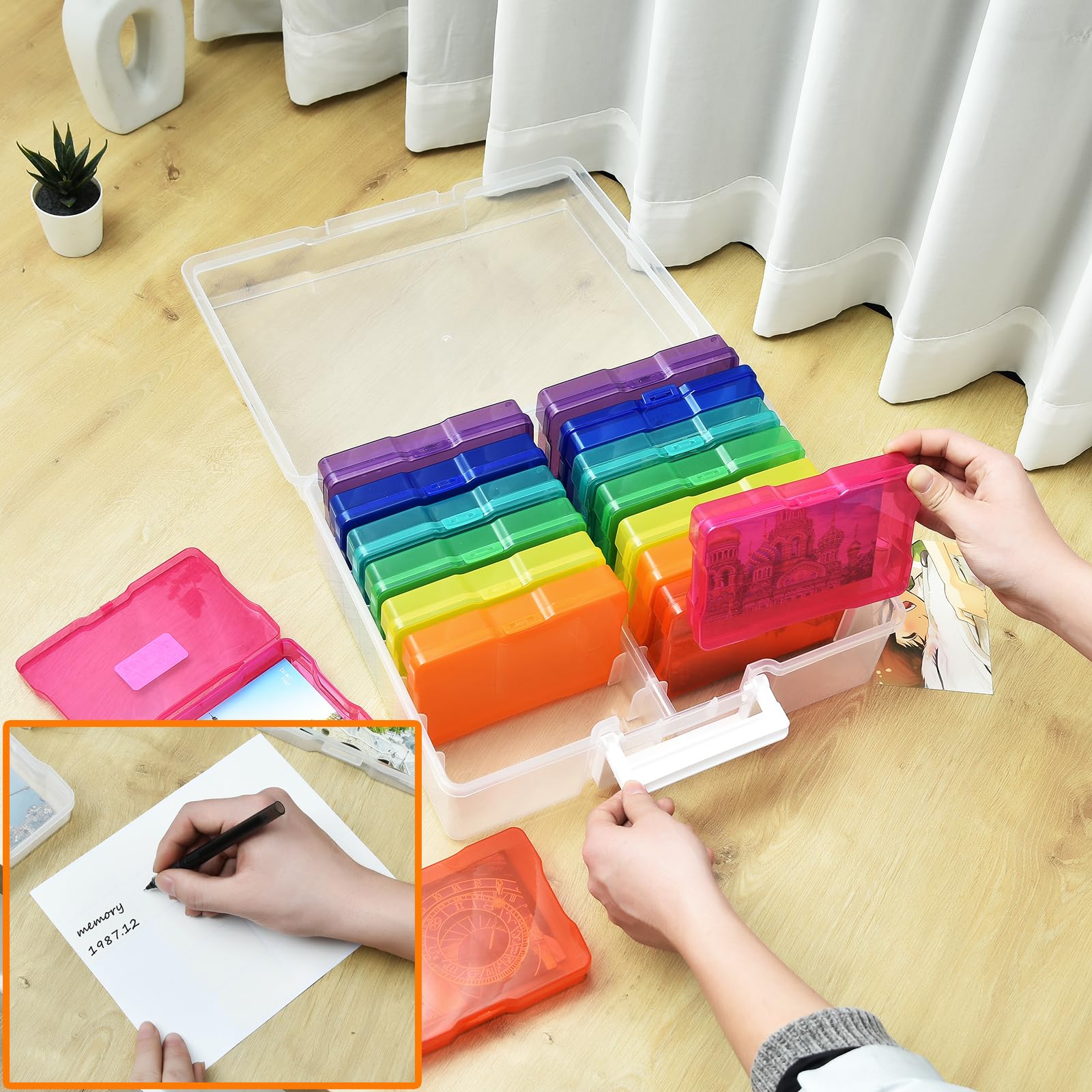Alink Photo Storage Box With Handle, 4'' X 6'' Photo Organizer Storage Container With 16 Inner Case And 1 Sheet Blank Labels For