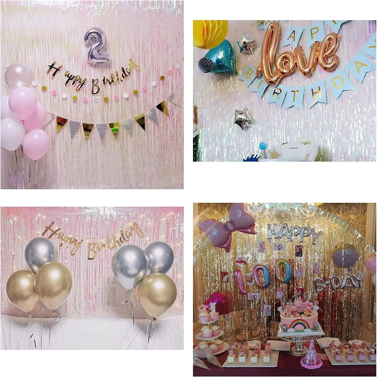 Braveshine Party Decorations Iridescent Foil Fringe Backdrops   2 Pack 3.2 X 6.5 Ft Metallic Tinsel Photo Booth Pros Streamer Cu