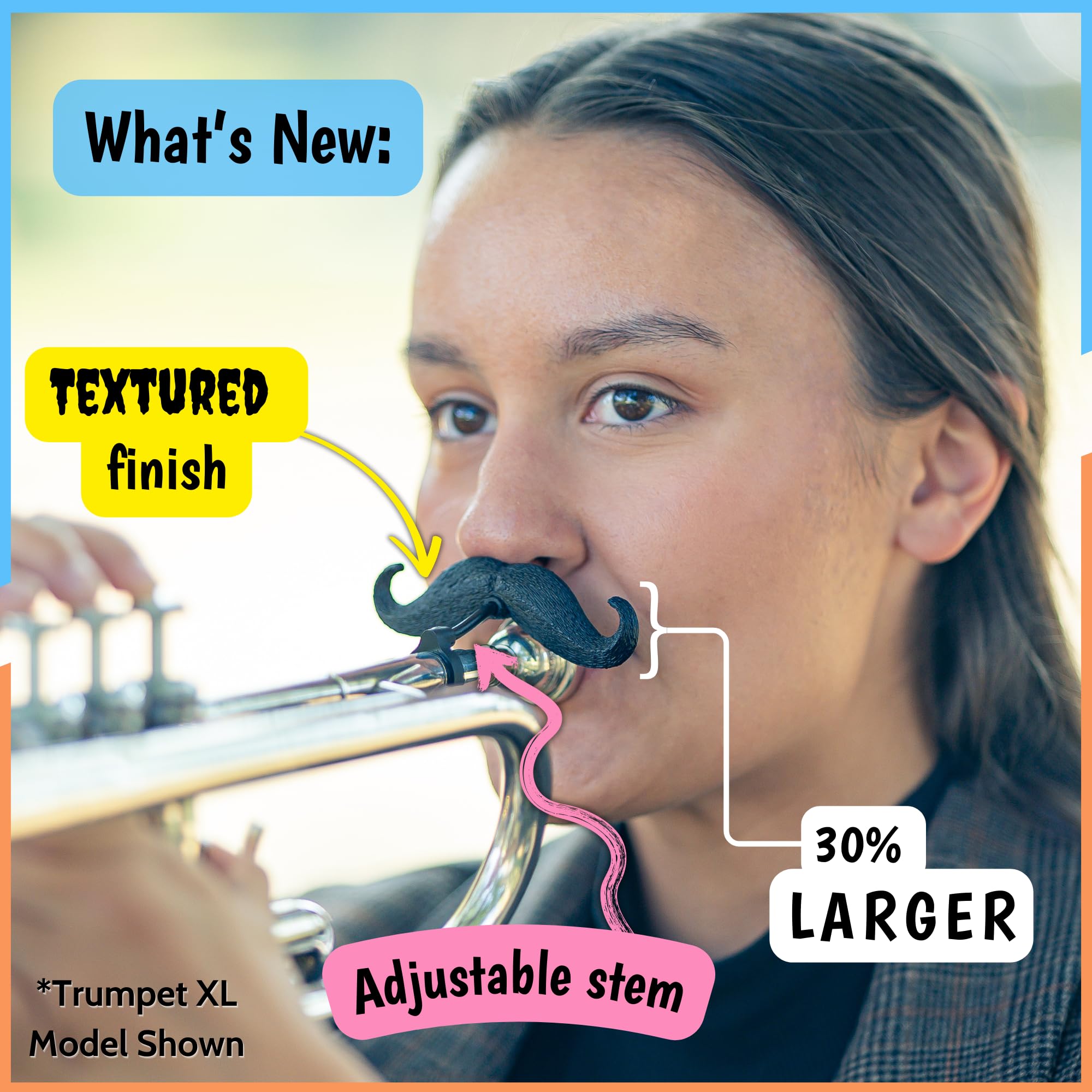 Brasstache Trombone-Stache Xl (2-Pack) - Clip-On Mustache For Small And Large Shank Trombone, Baritone, And Euphonium Mouthpiece